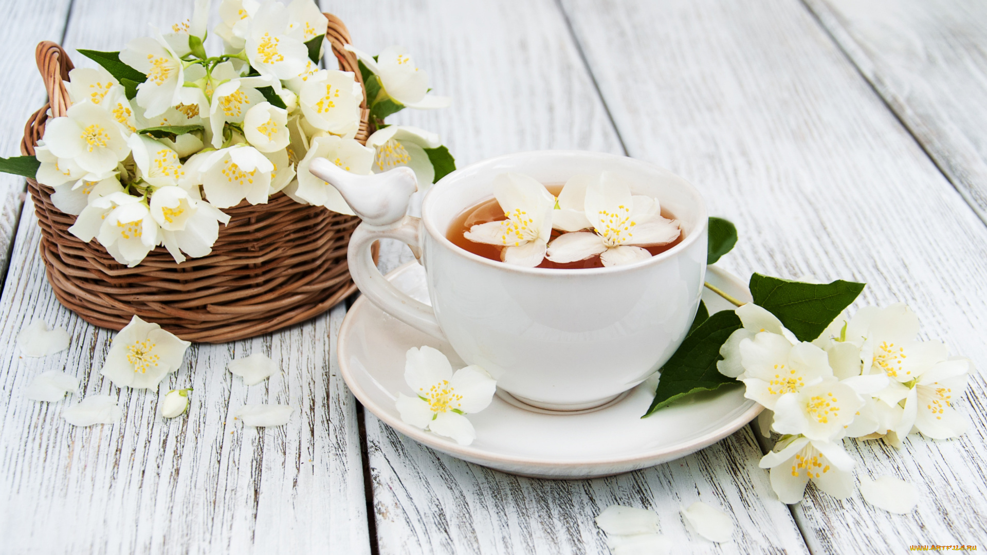 еда, напитки, , чай, цветы, чай, чашка, корзинка, жасмин