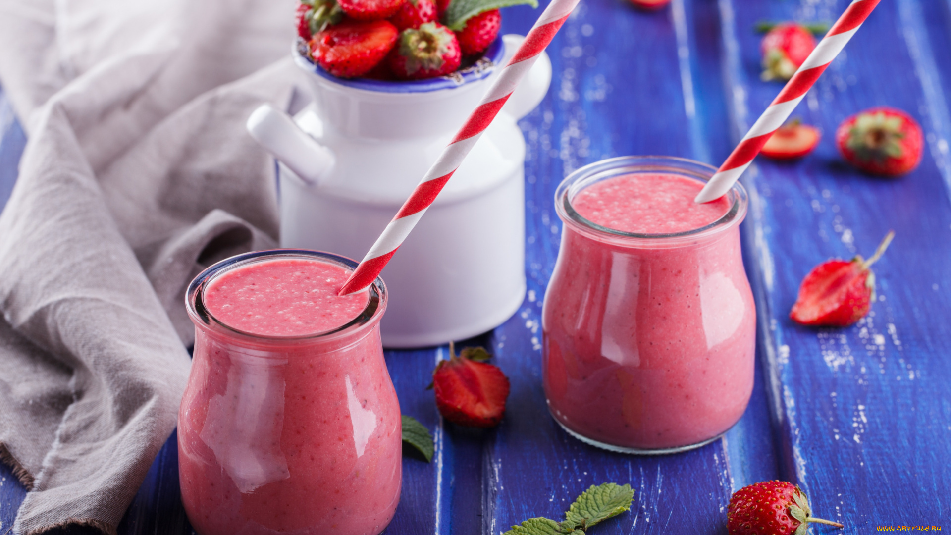еда, напитки, ягоды, завтрак, клубника, йогурт, смузи