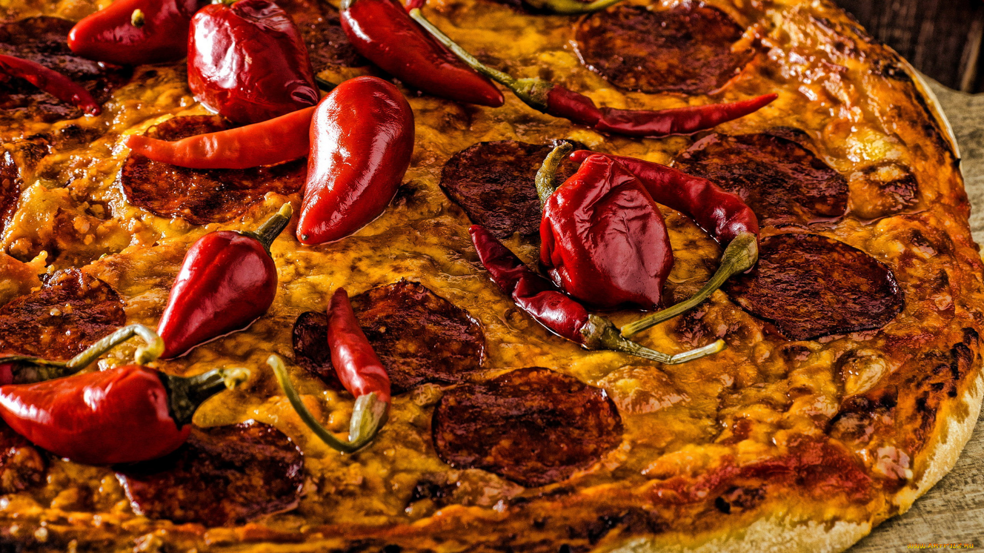 еда, пицца, острый, перец, стручки