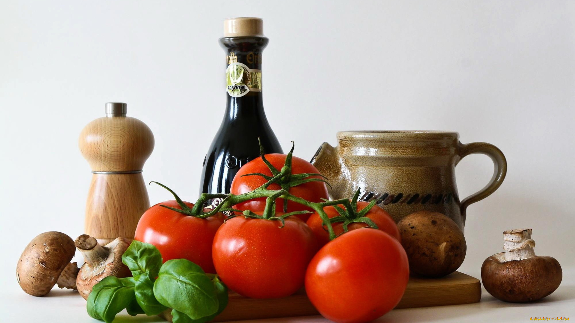 еда, помидоры, базилик, томаты