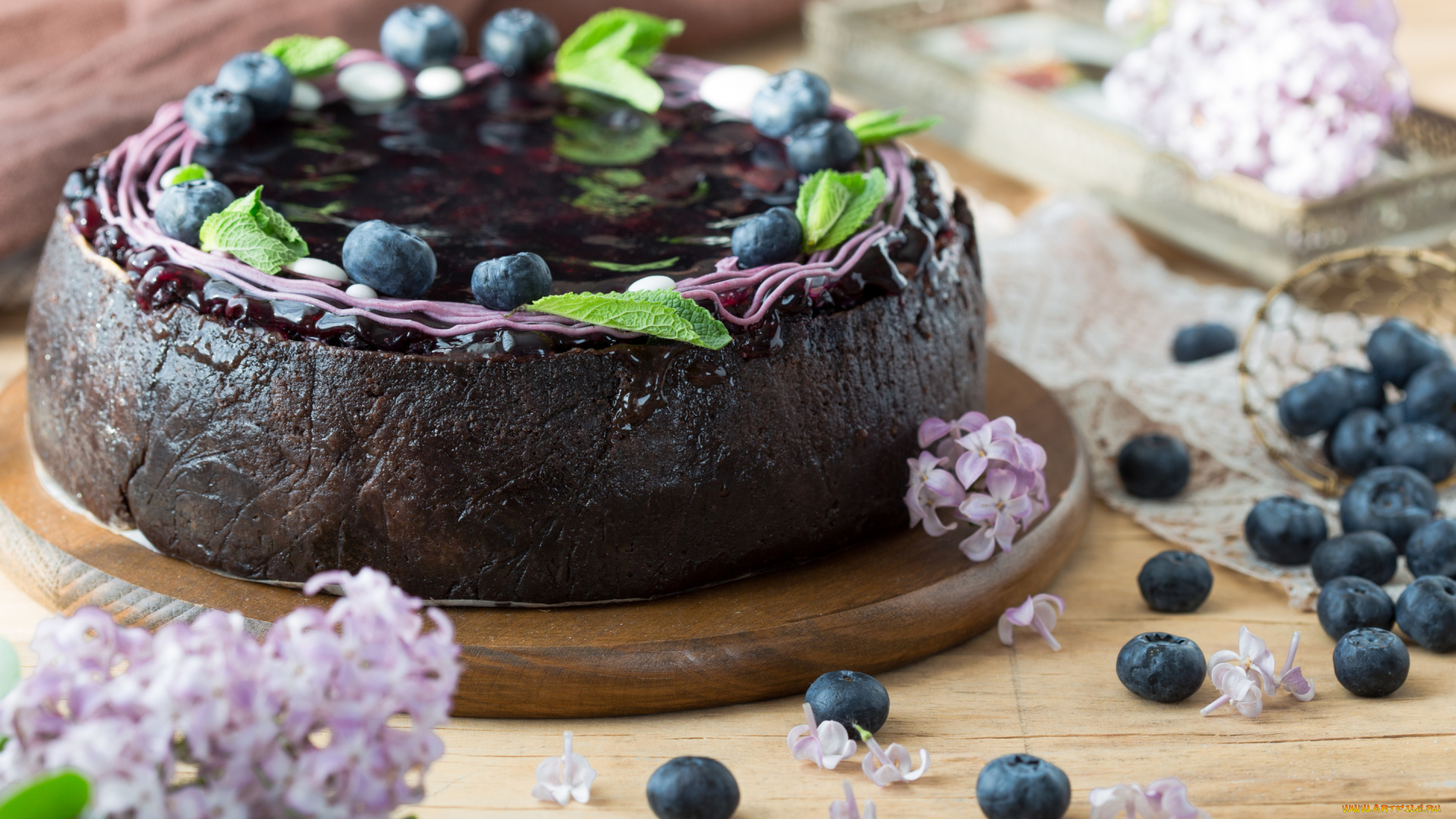 еда, торты, цветы, ягоды, черника, торт, чизкейк