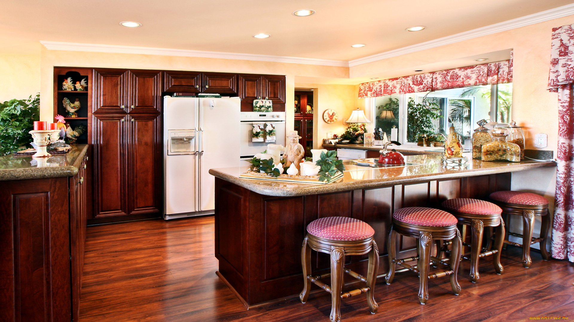 интерьер, кухня, холодильник, стулья, стойка