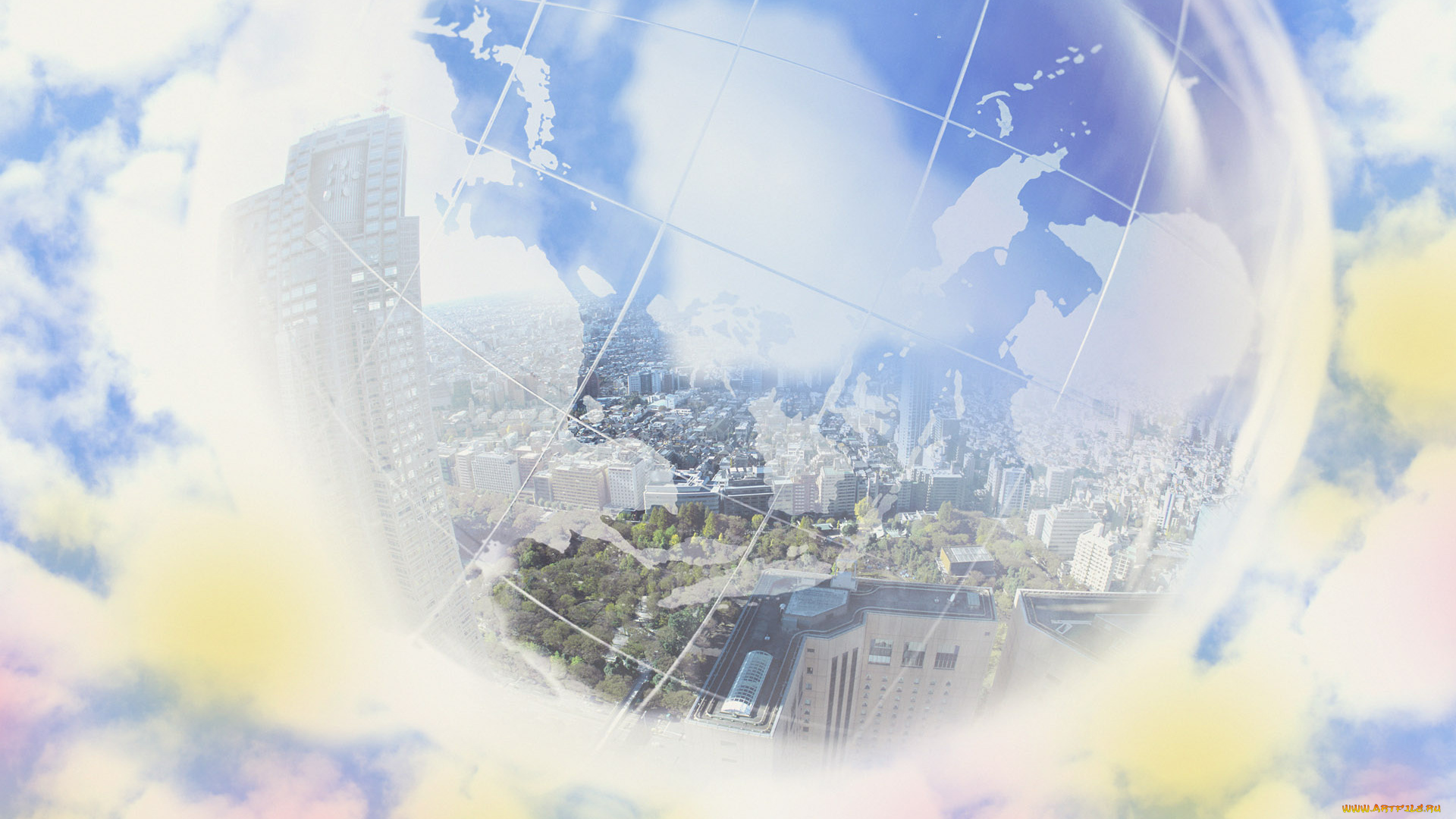 разное, компьютерный, дизайн, город, планета, облака