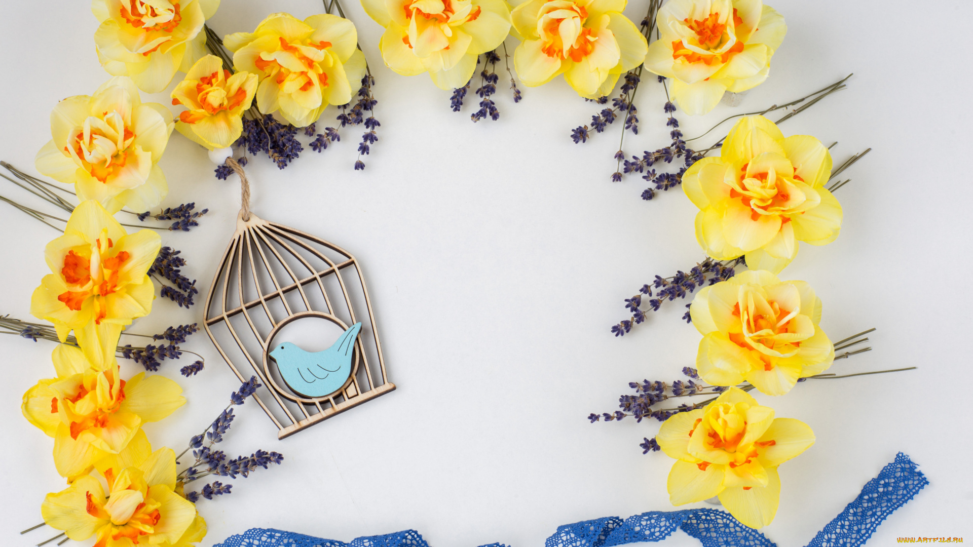 разное, ремесла, , поделки, , рукоделие, цветы, лента, лаванда, нарциссы, композиция
