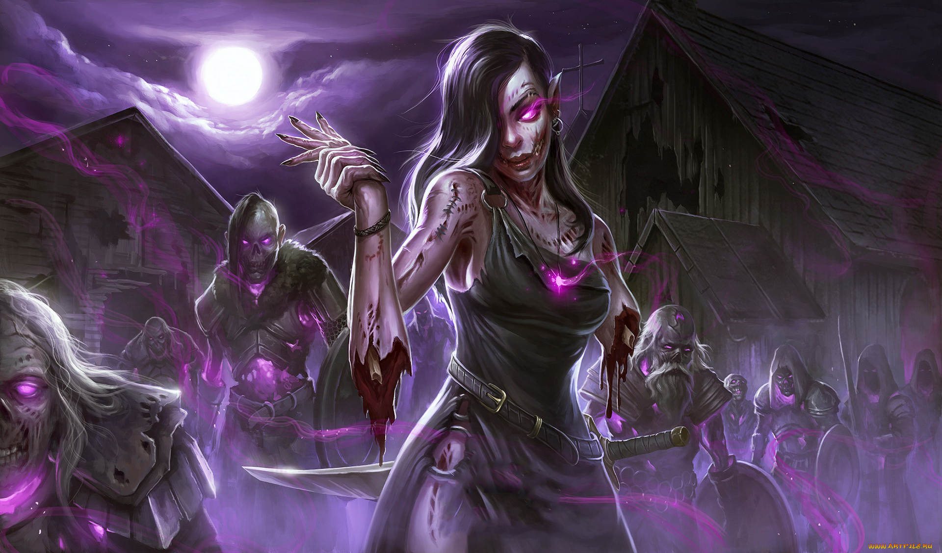 фэнтези, нежить, девушка, существа, фон, взгляд, рука