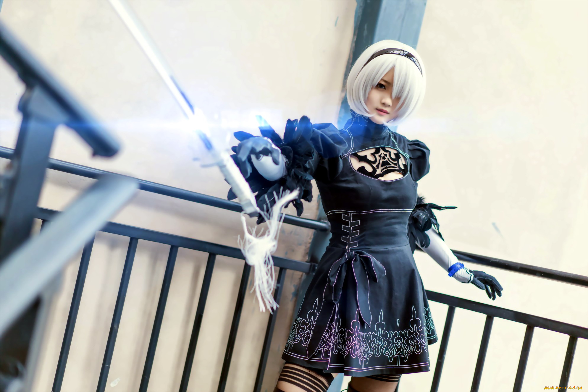 девушки, -, креатив, , косплей, 2в, андроид, девушка, оружие