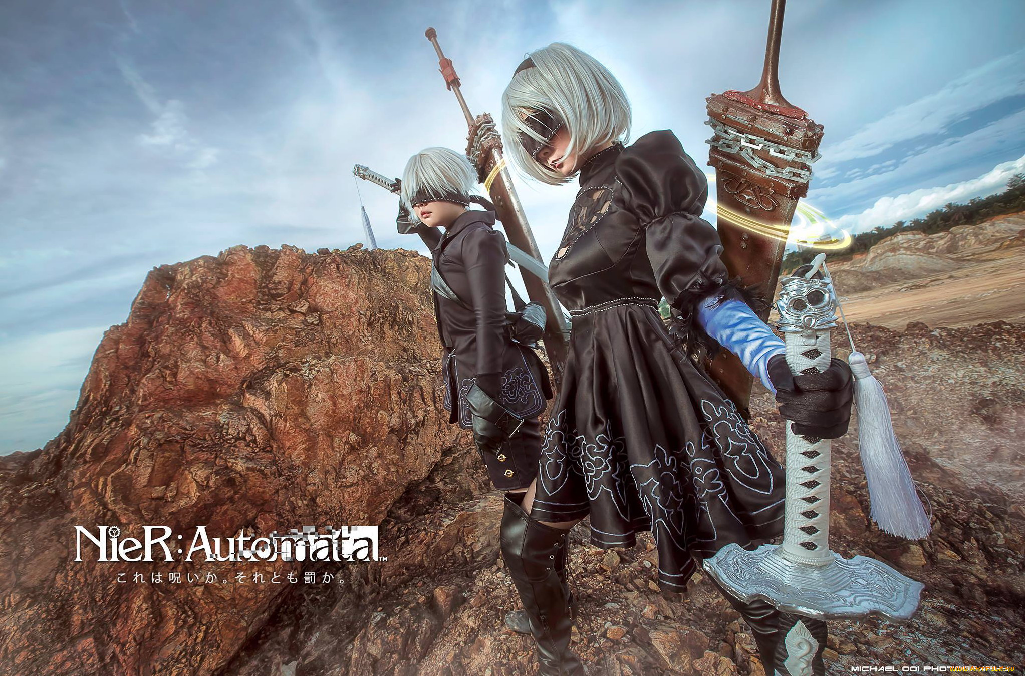 разное, маски, , карнавальные, костюмы, 2в, андроиды, девушка, оружие, парень, скалы