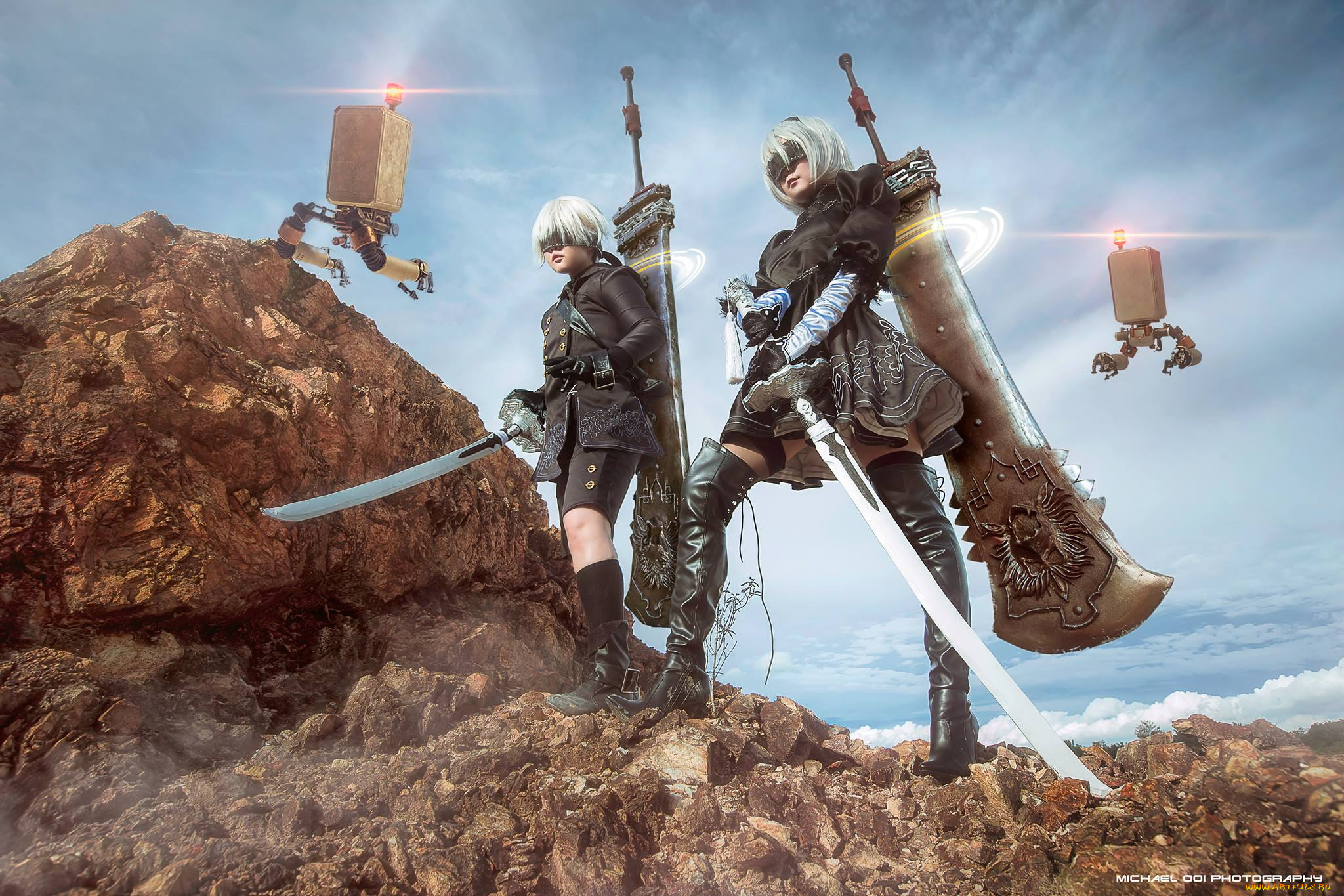 разное, маски, , карнавальные, костюмы, 2в, девушка, андроиды, парень, 9s, скала, оружие, роботы