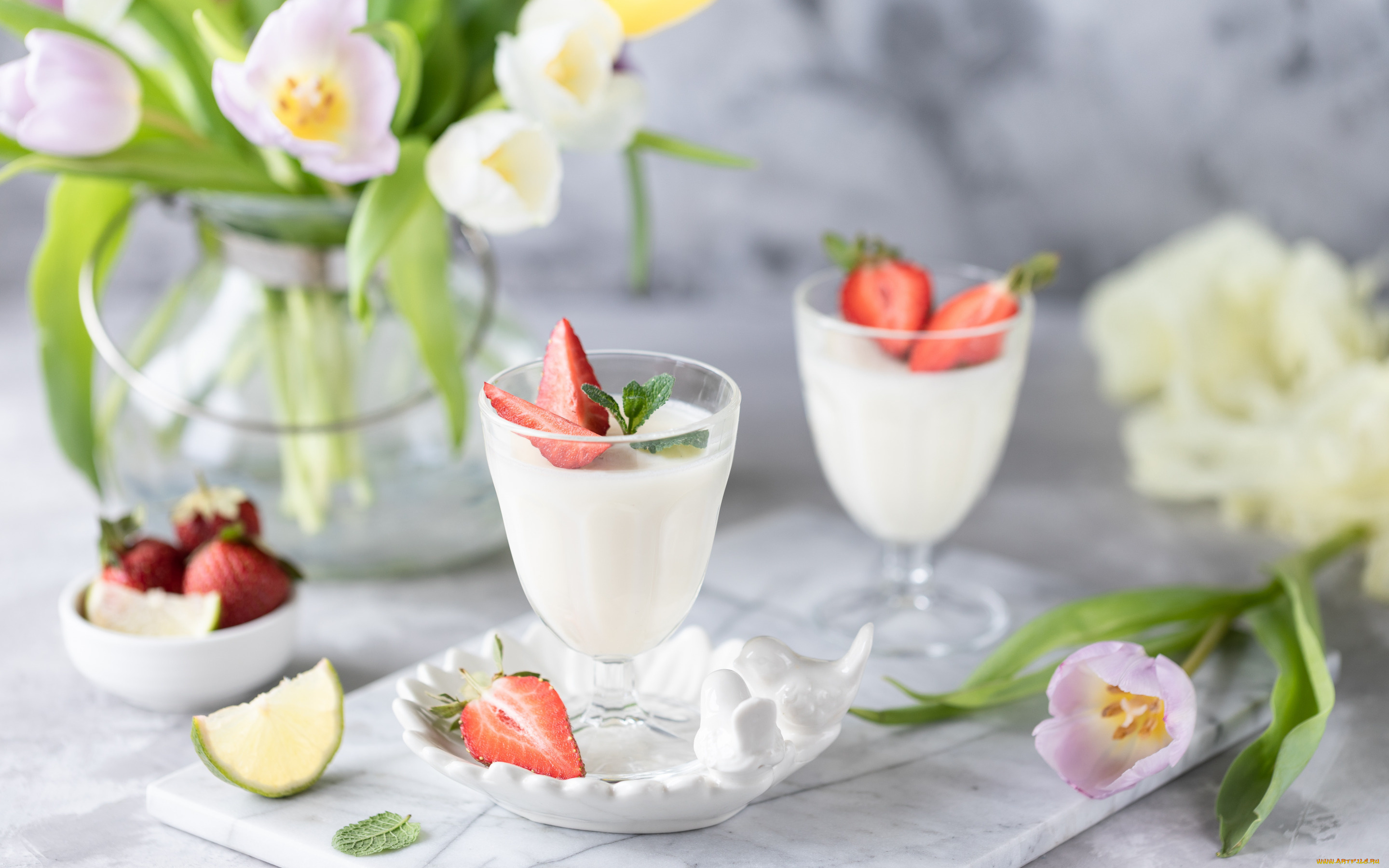 еда, мороженое, , десерты, клубника, стаканы, десерт, панна, котта