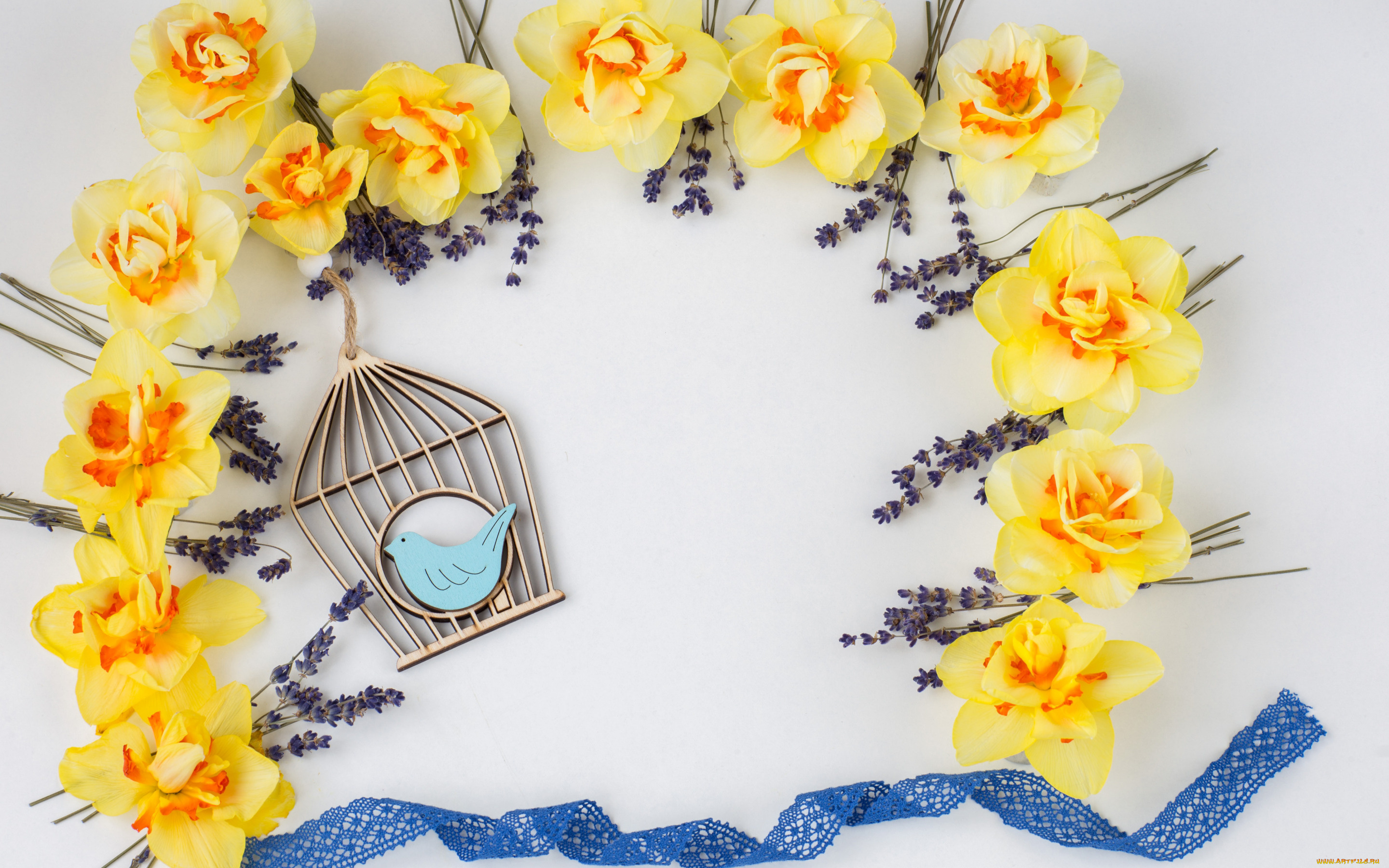 разное, ремесла, , поделки, , рукоделие, цветы, лента, лаванда, нарциссы, композиция