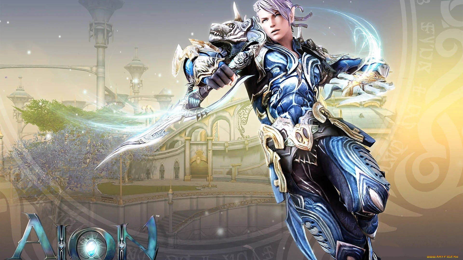 видео, игры, aion, мужчина, оружие, дворец