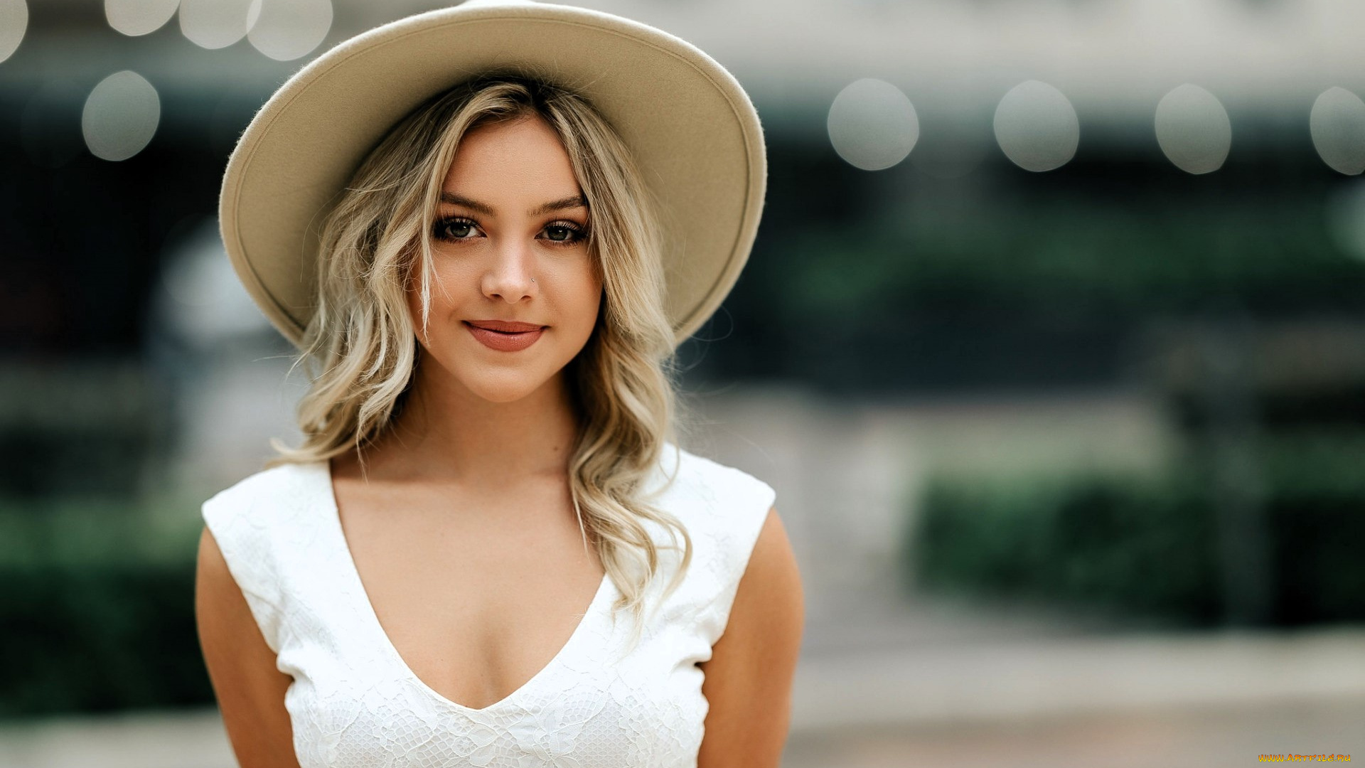 девушки, -, лица, , портреты, блондинка, лицо, шляпа