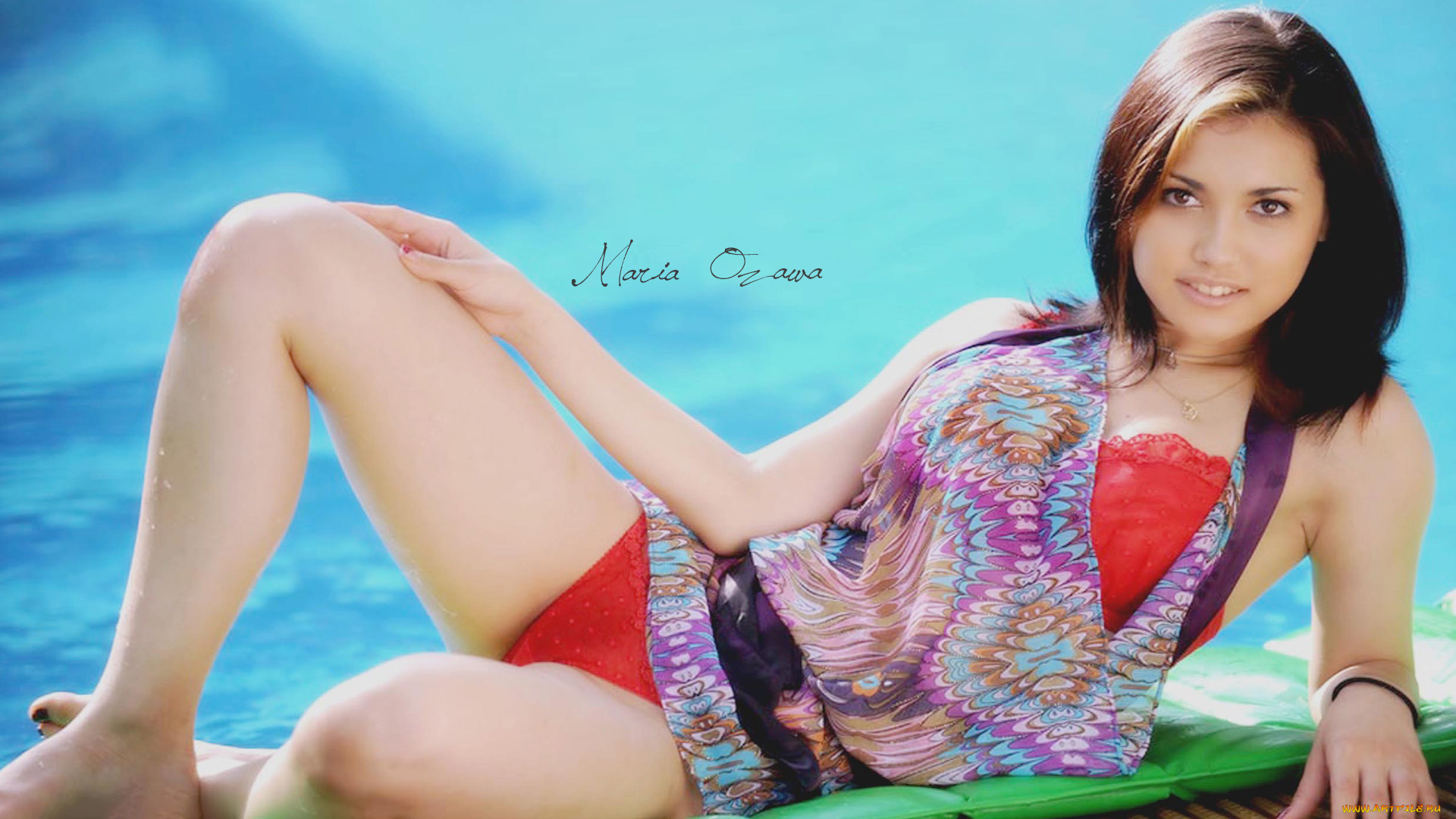 девушки, maria, ozawa, maria, ozawa, платье, трусики, раздвинула, расставила, ноги, лежит, вид, сбоку, спереди, бассейн