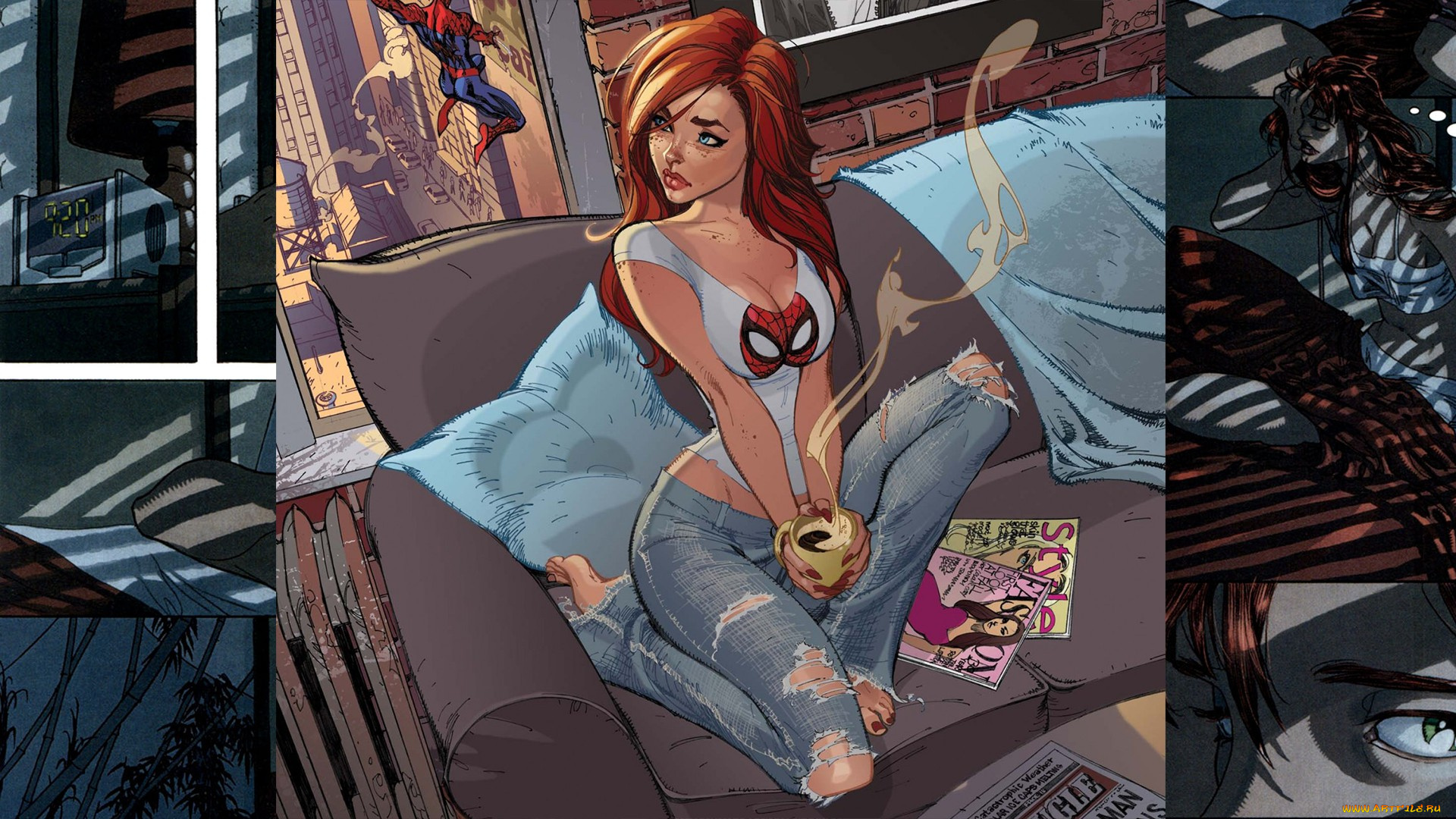 рисованное, комиксы, женщины, мультфильм, marvel, человек, паук, мэри, джейн, уотсон, mary, jane, watson