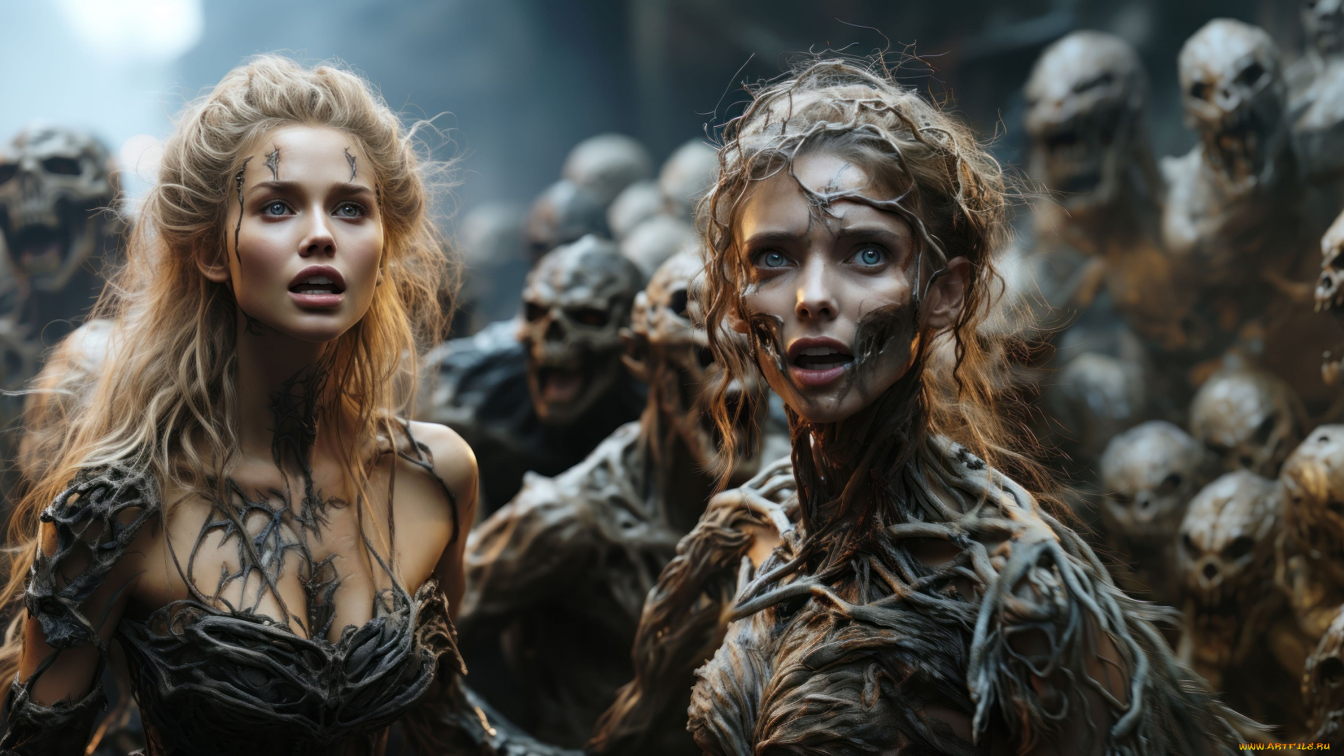 3д, графика, ужас, , horror, мертвецы, девушки, нейросеть