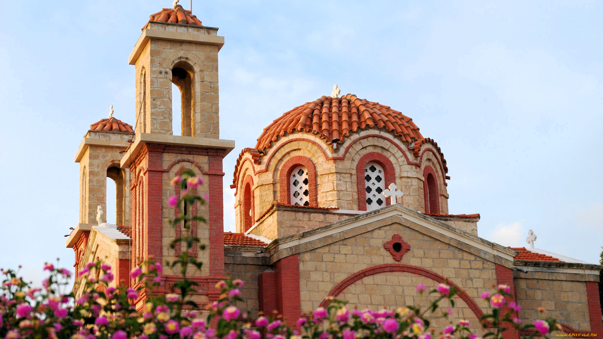 пафос, , республика, кипр, города, -, православные, церкви, , монастыри, церковь, храм, цветы, кусты