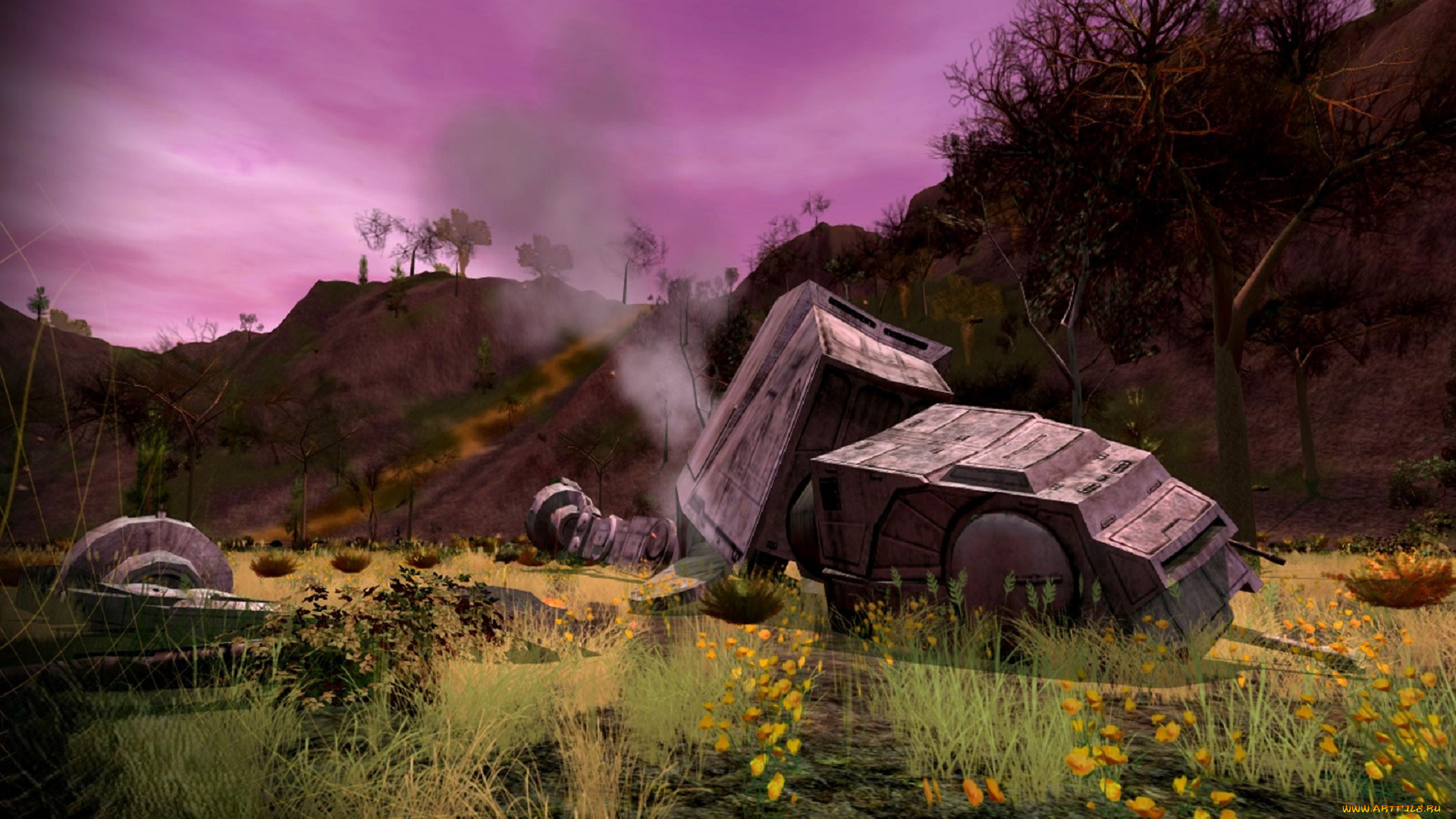 видео, игры, star, wars, , galaxies, горы, долина, дым, техника