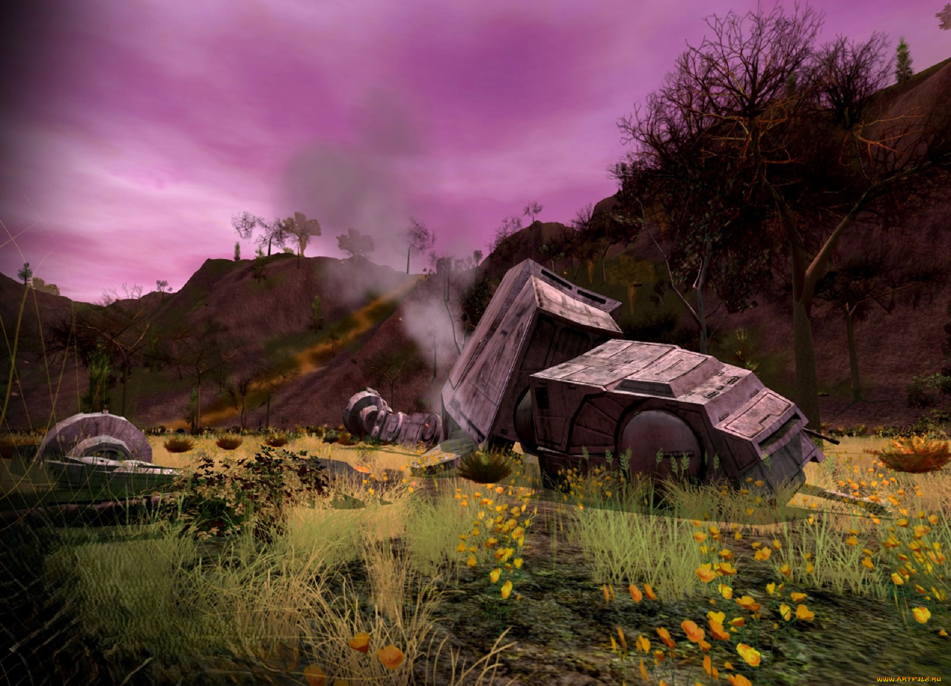 видео, игры, star, wars, , galaxies, горы, долина, дым, техника