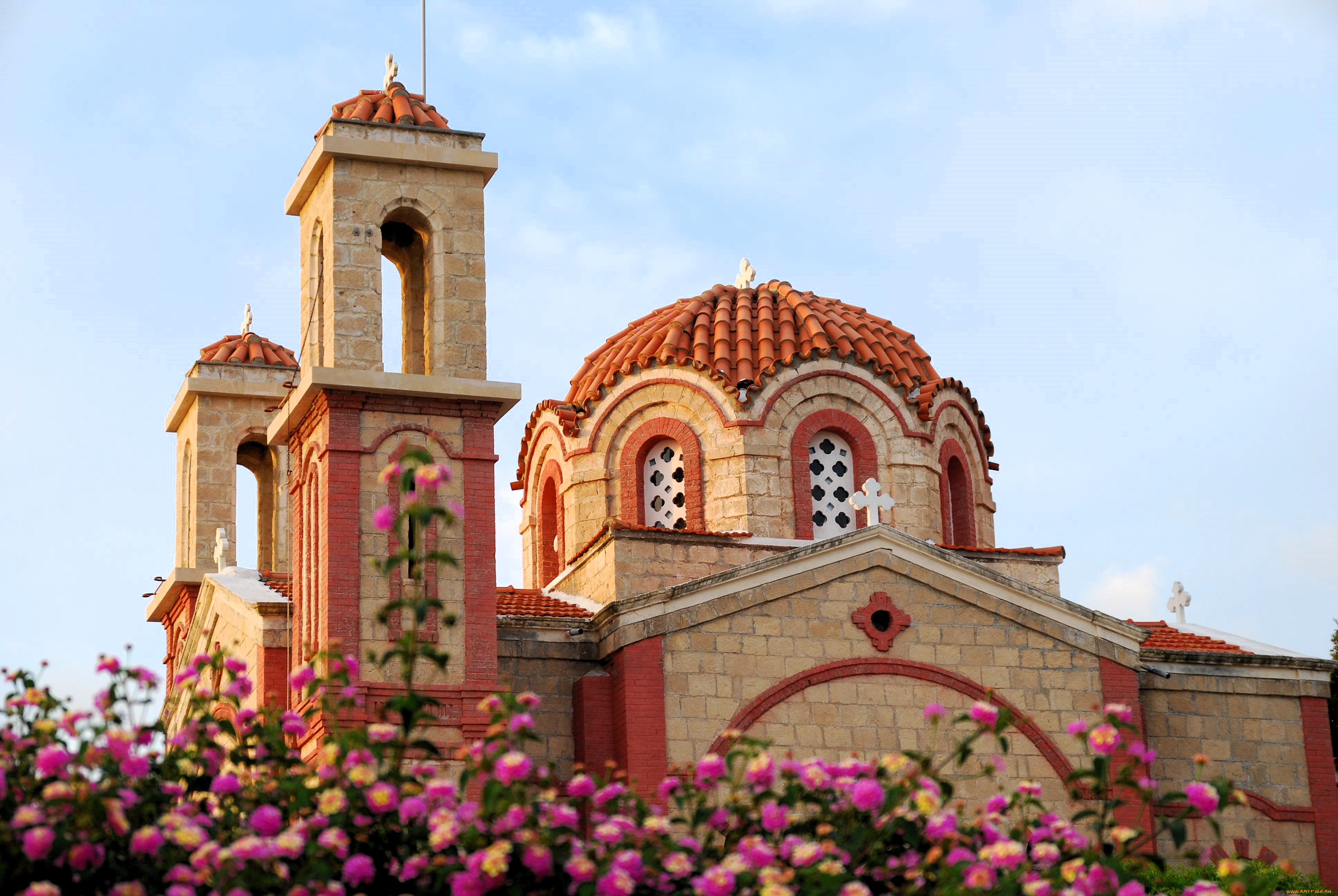 пафос, , республика, кипр, города, -, православные, церкви, , монастыри, церковь, храм, цветы, кусты