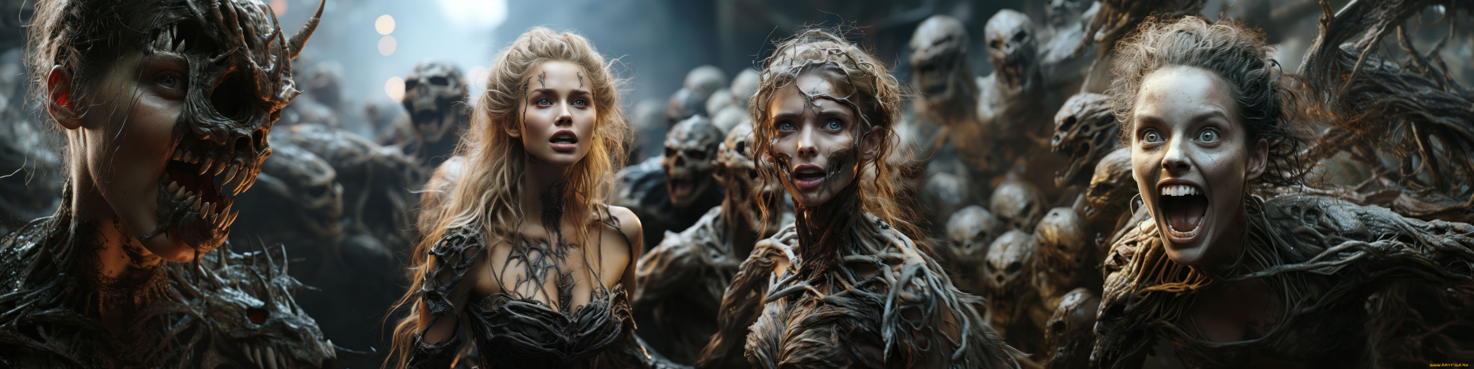 3д, графика, ужас, , horror, мертвецы, девушки, нейросеть