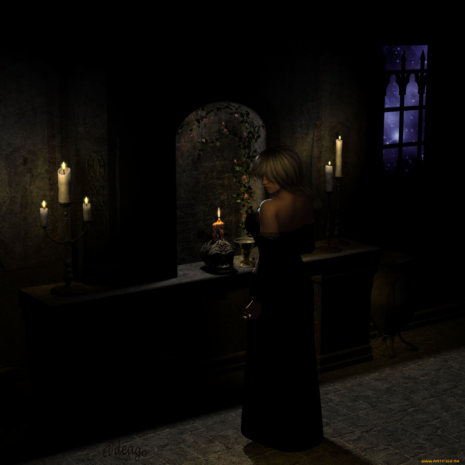 3д, графика, people, люди, свечи, девушка
