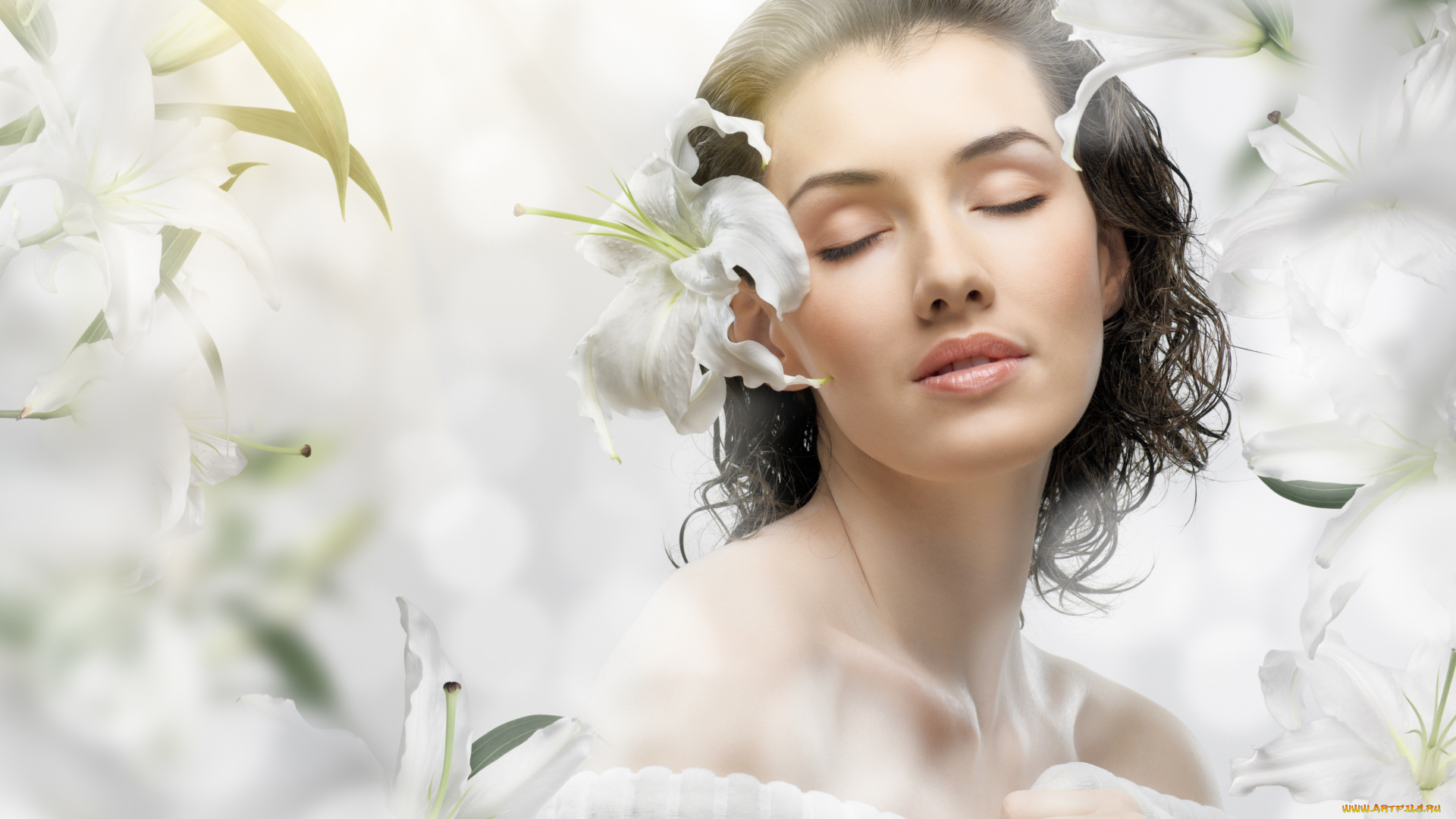 -Unsort, Лица, Портреты, девушки, unsort, лица, портреты, pretty, flower, girl, цветы, лилии