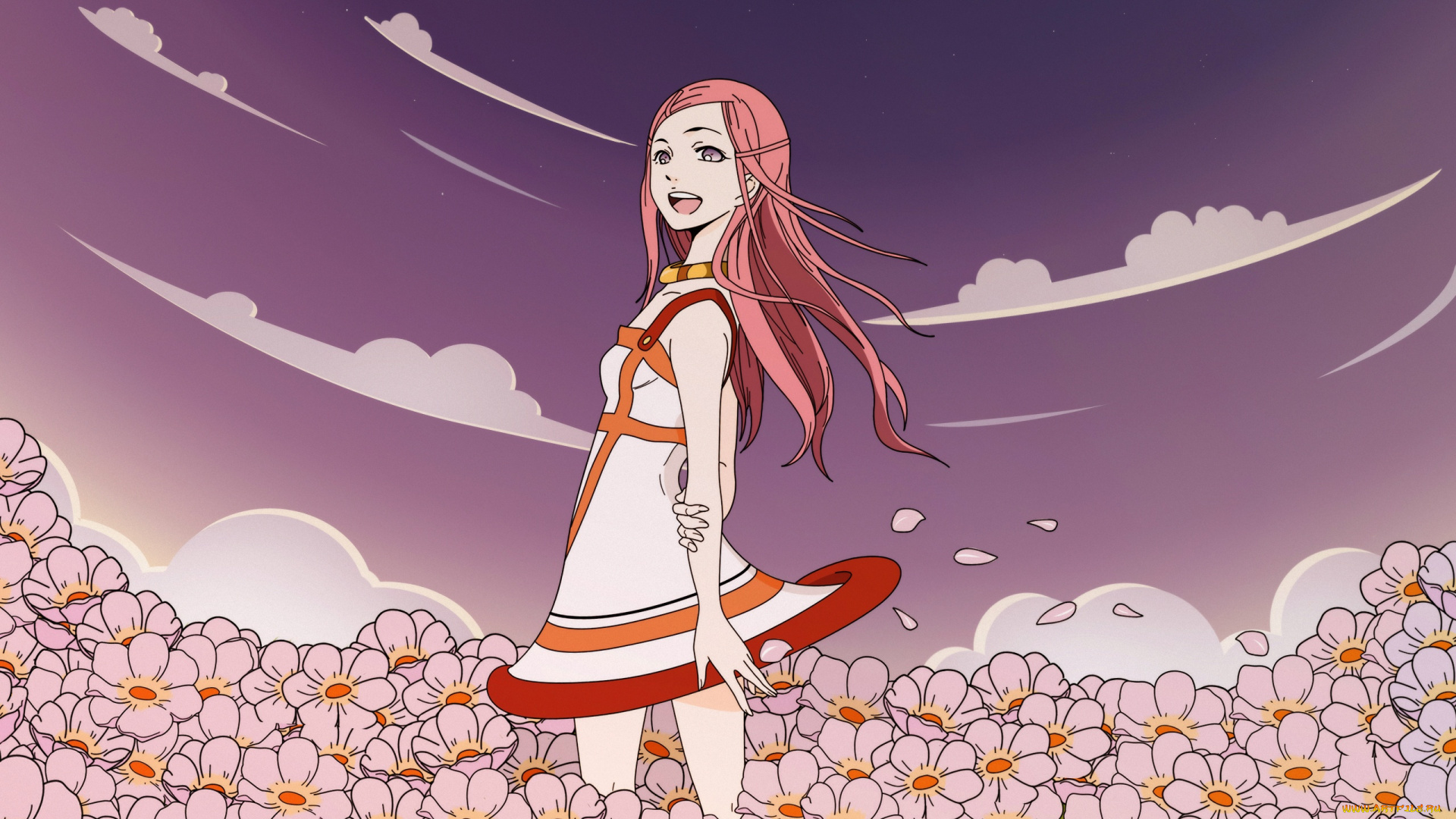 аниме, eureka, seven, цветы, небо, облака, anemone