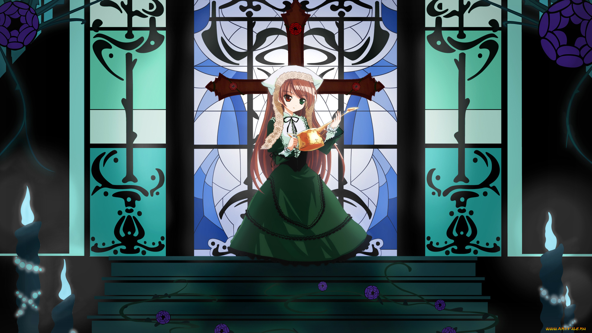 аниме, rozen, maiden, свечи, крест, лейка, кукла, suiseiseki