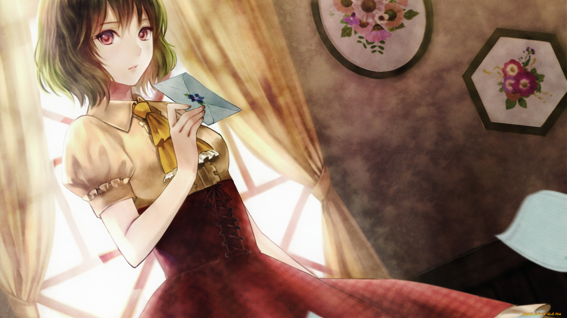 аниме, touhou, картины, девушка, платье, взгляд, письмо