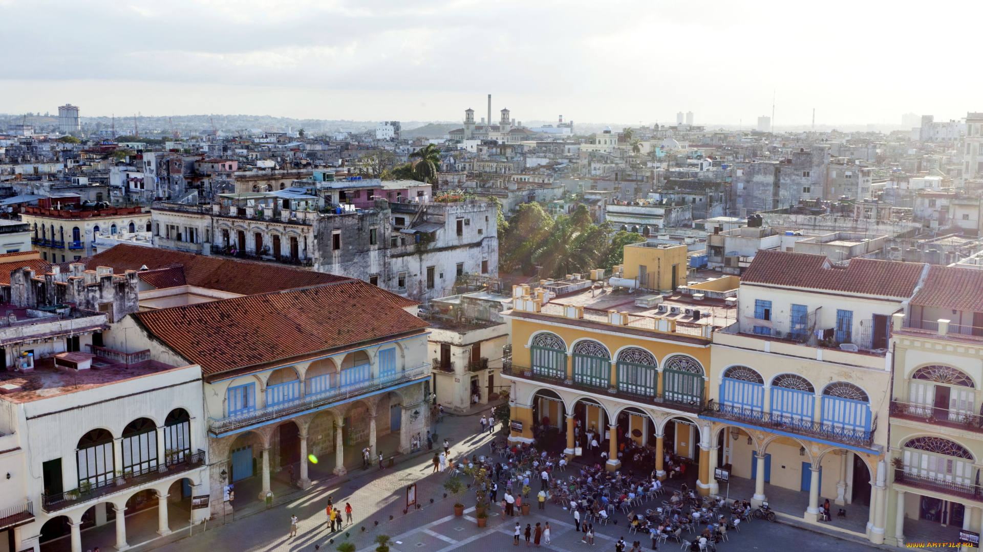города, гавана, куба, здания, площадь, люди