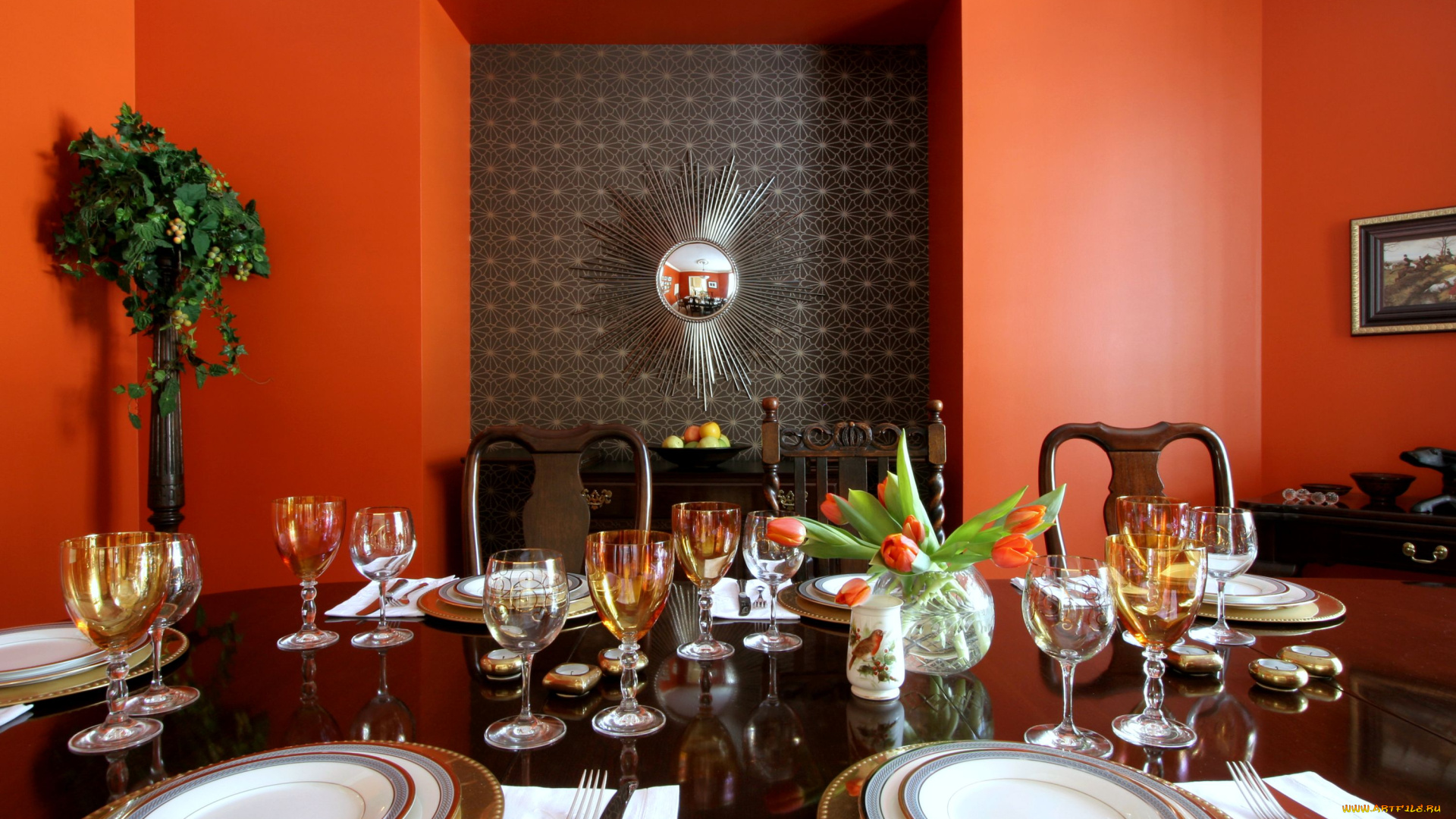 интерьер, декор, отделка, сервировка, стол, бокалы, тарелки