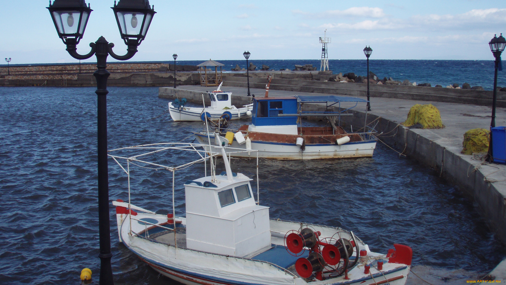 корабли, порты, причалы, фонари, мол