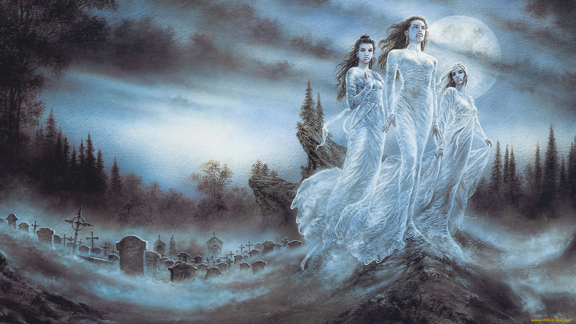 luis, royo, фэнтези, кладбище, призраки, вампиры, девушки