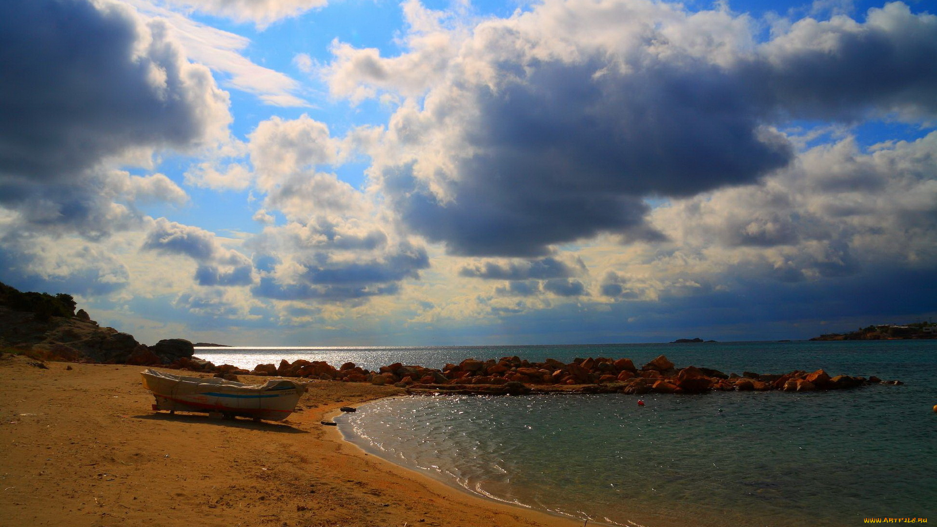 природа, побережье, море, лодка