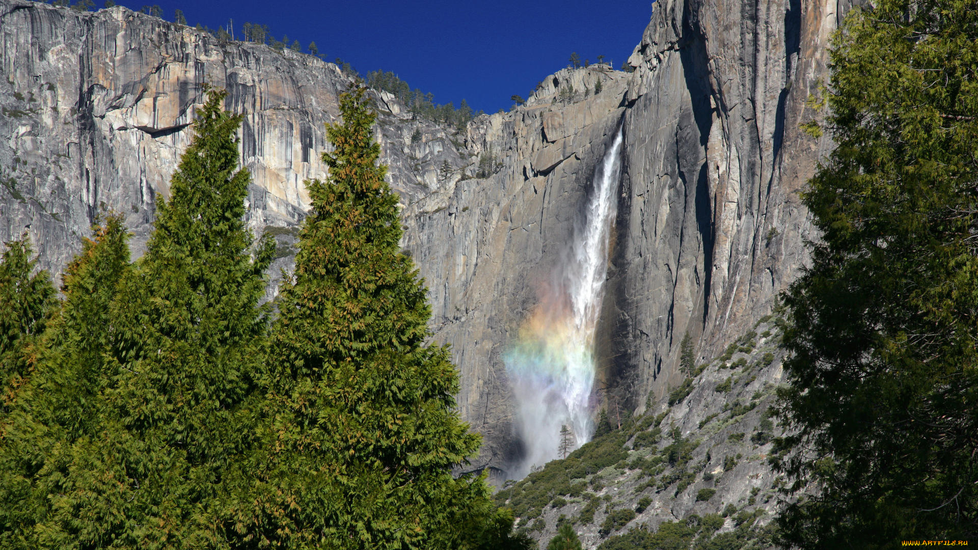 природа, водопады, скала, деревья