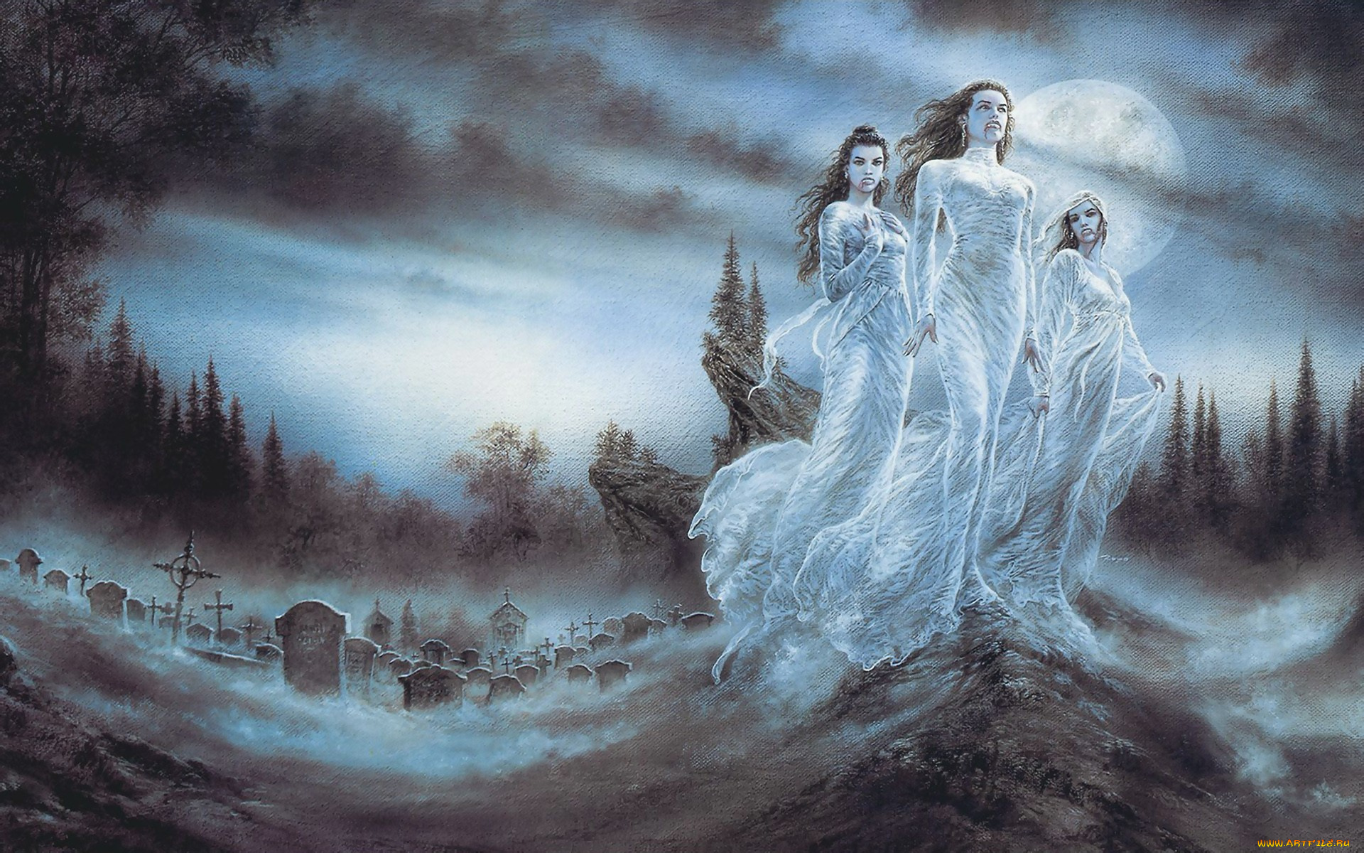 luis, royo, фэнтези, кладбище, призраки, вампиры, девушки