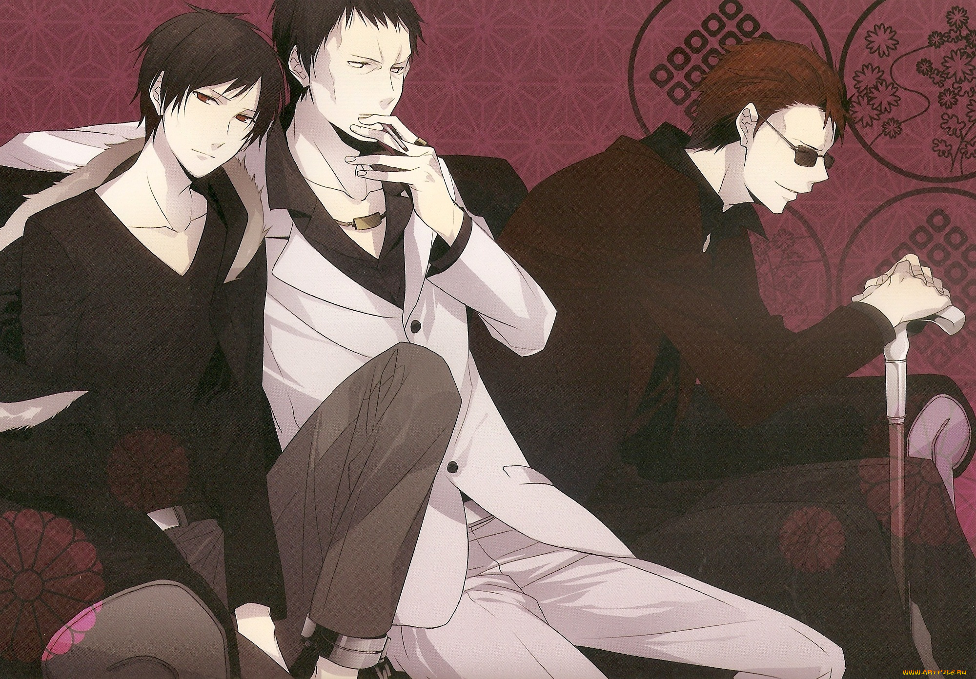 аниме, dyurarara, сигарета, диван, трость