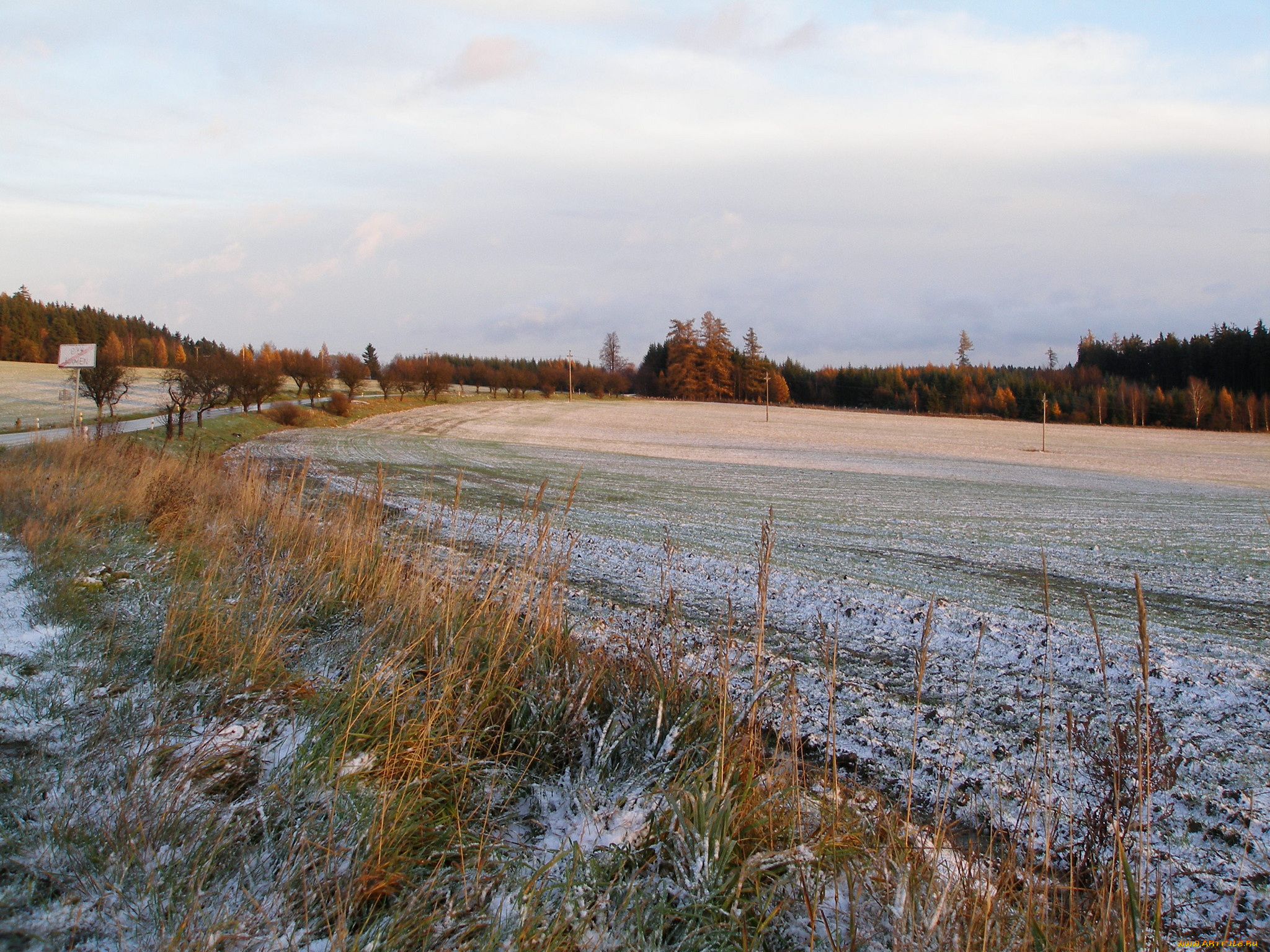природа, поля, поле, дорога, снег