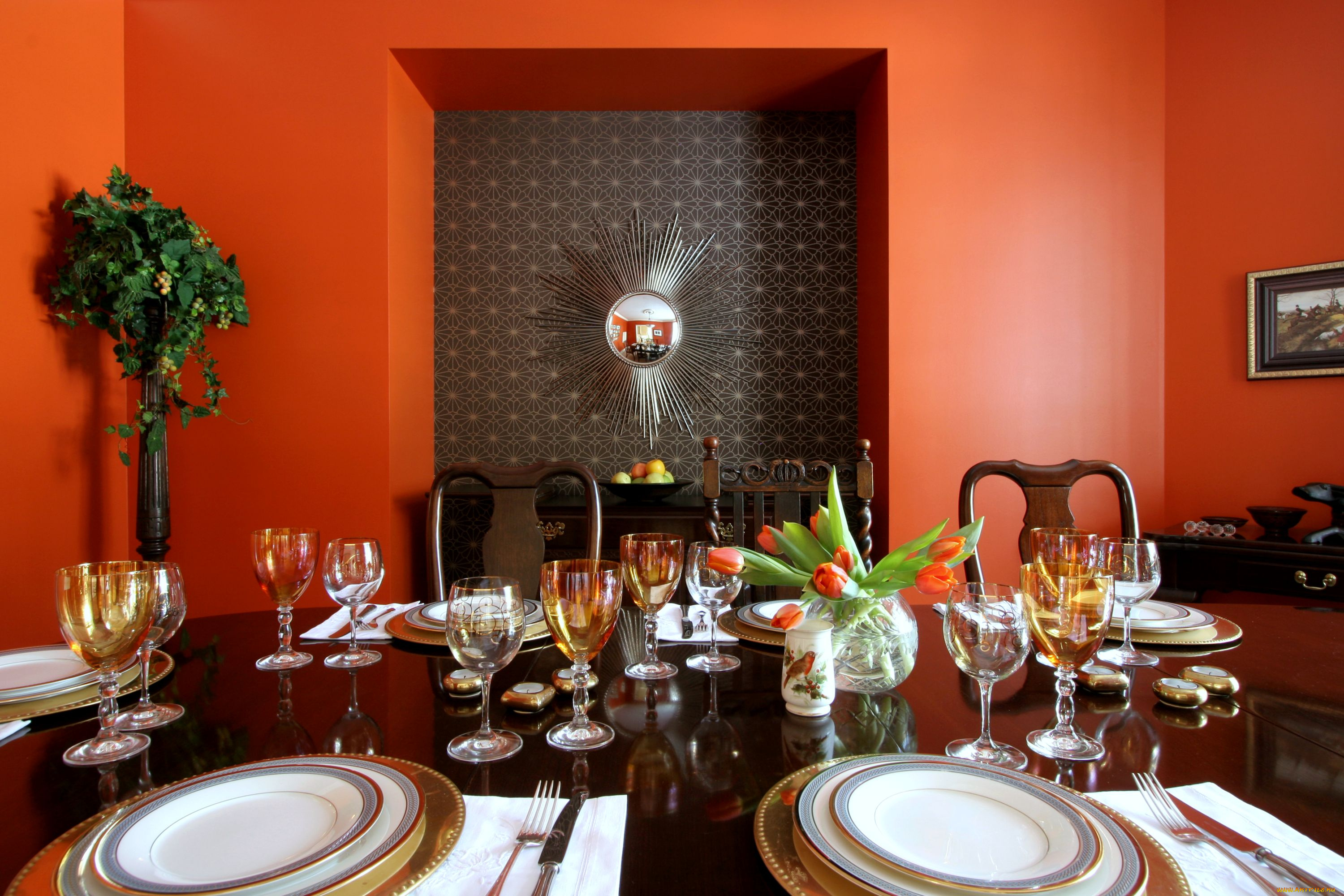 интерьер, декор, отделка, сервировка, стол, бокалы, тарелки
