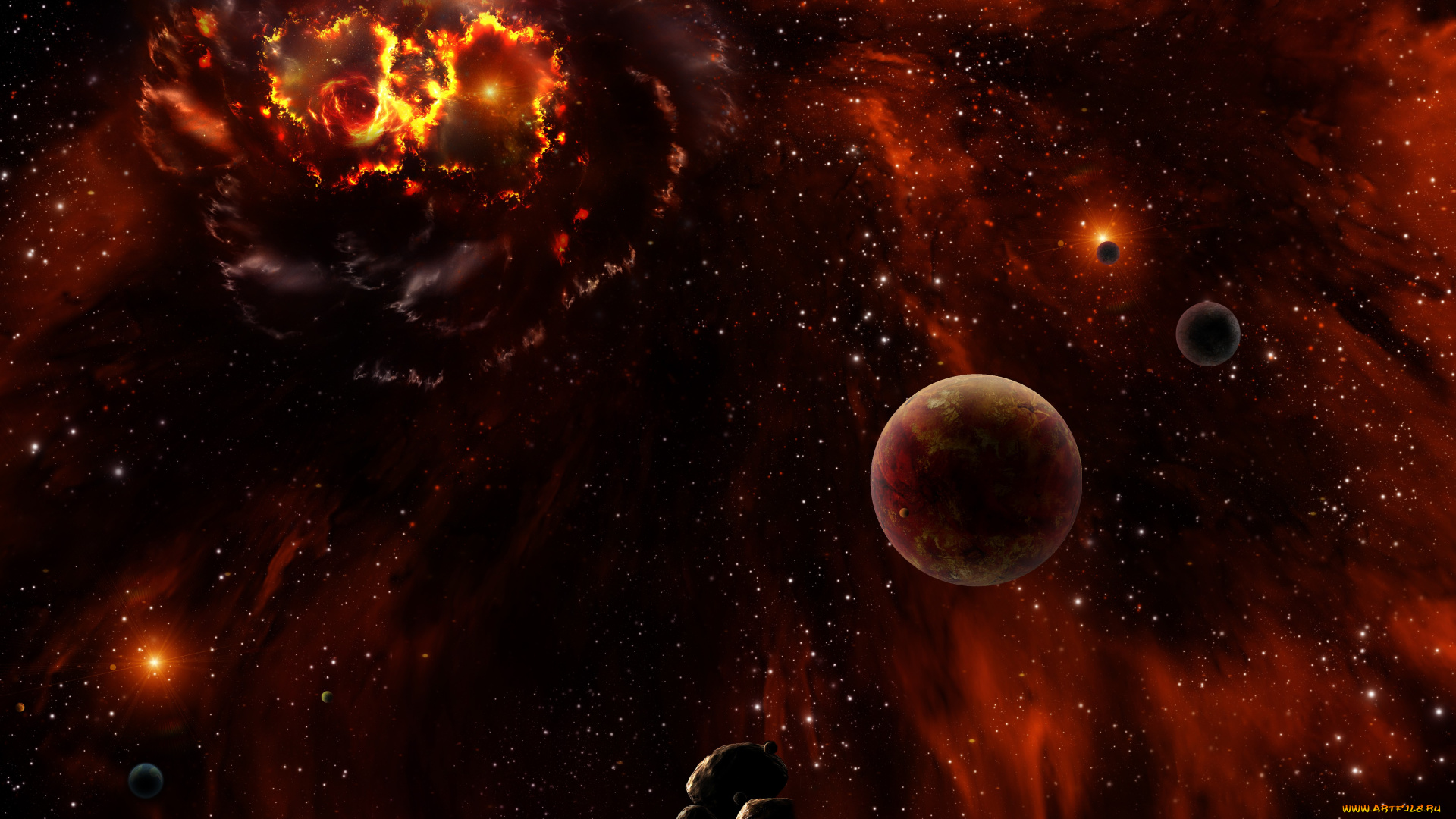 космос, арт, планеты, звезды, туманность
