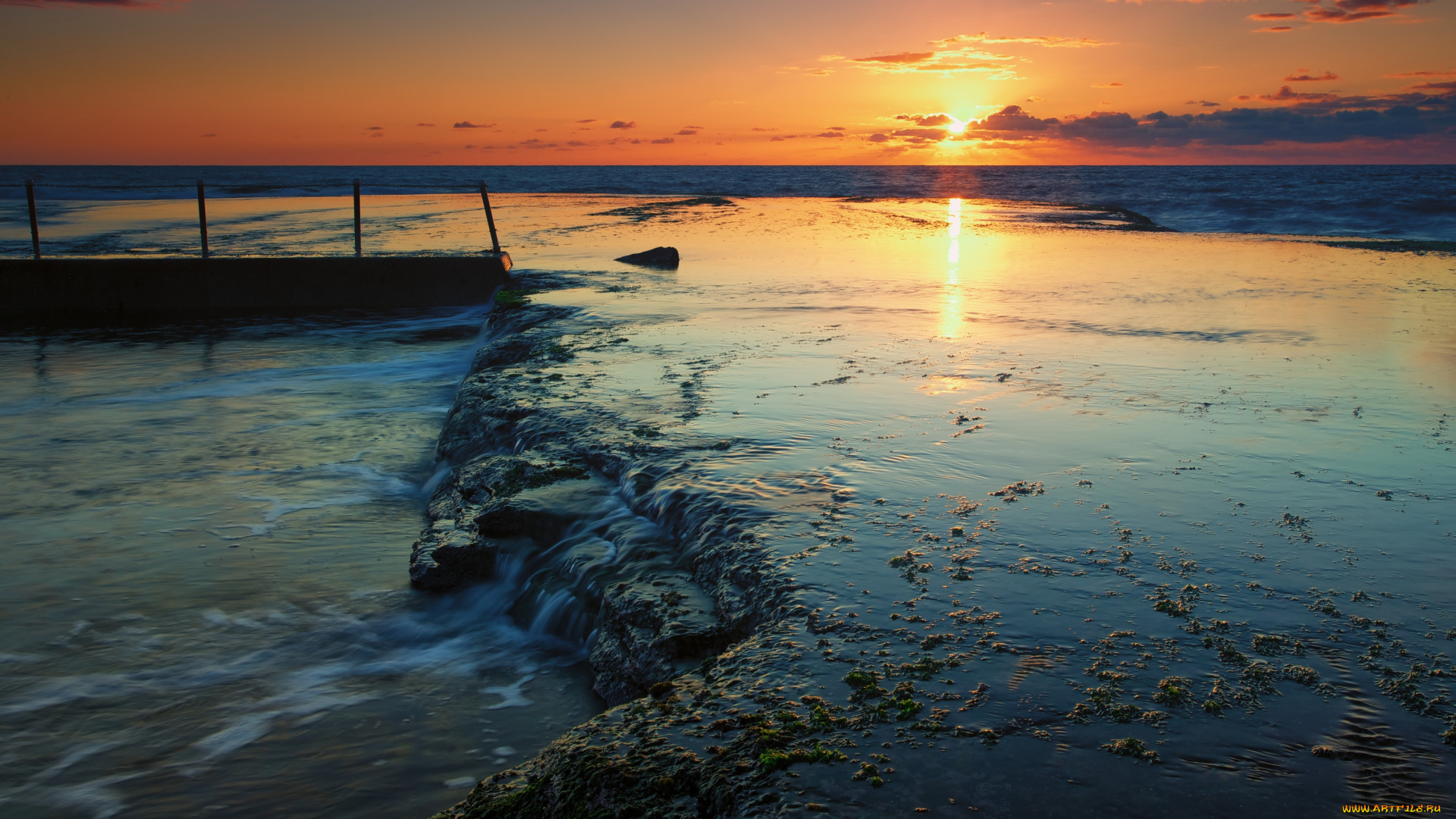 природа, восходы, закаты, набережная, тучи, океан, закат