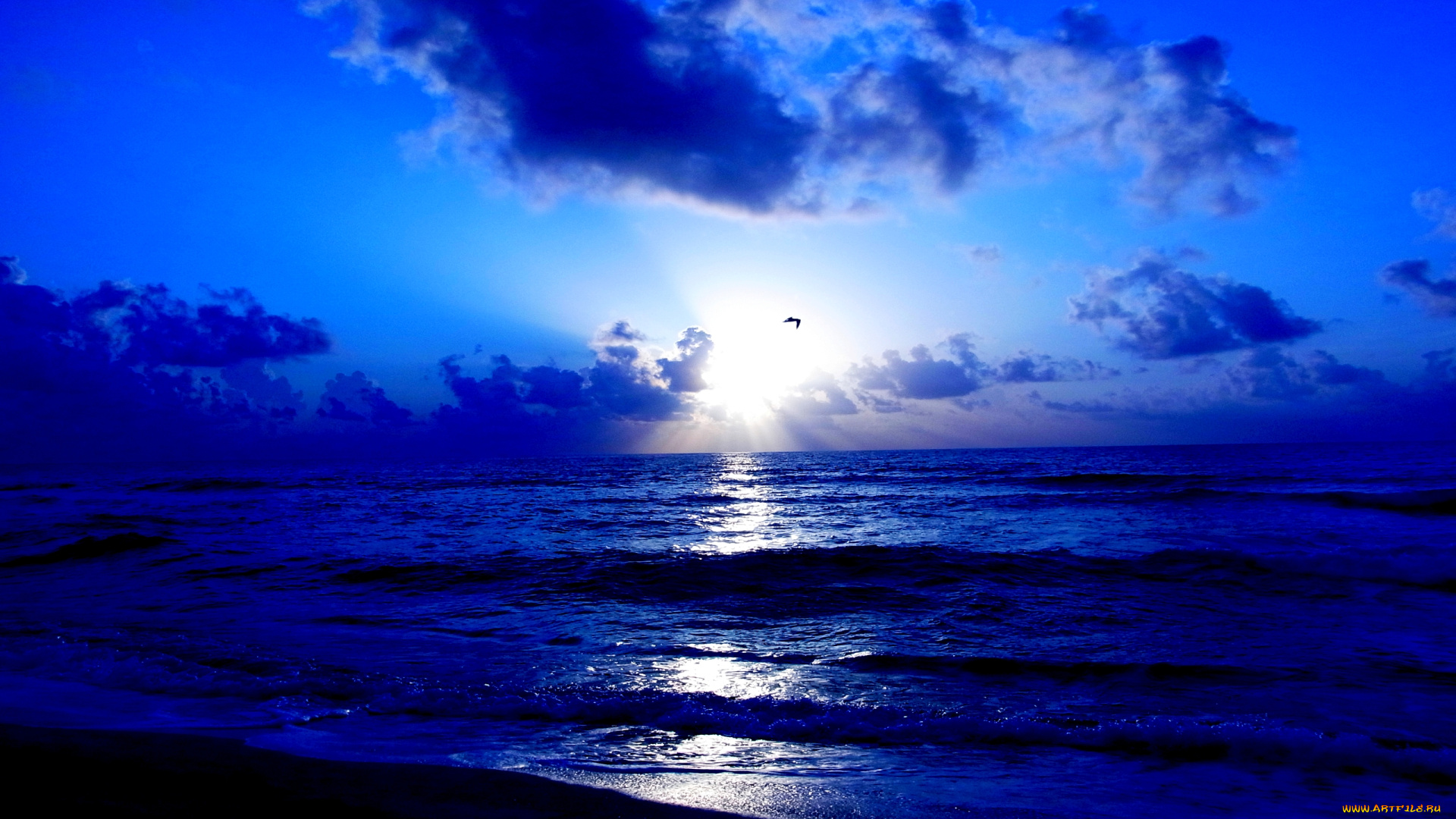 природа, восходы, закаты, океан, волны, свет, облака, солнце, вечер