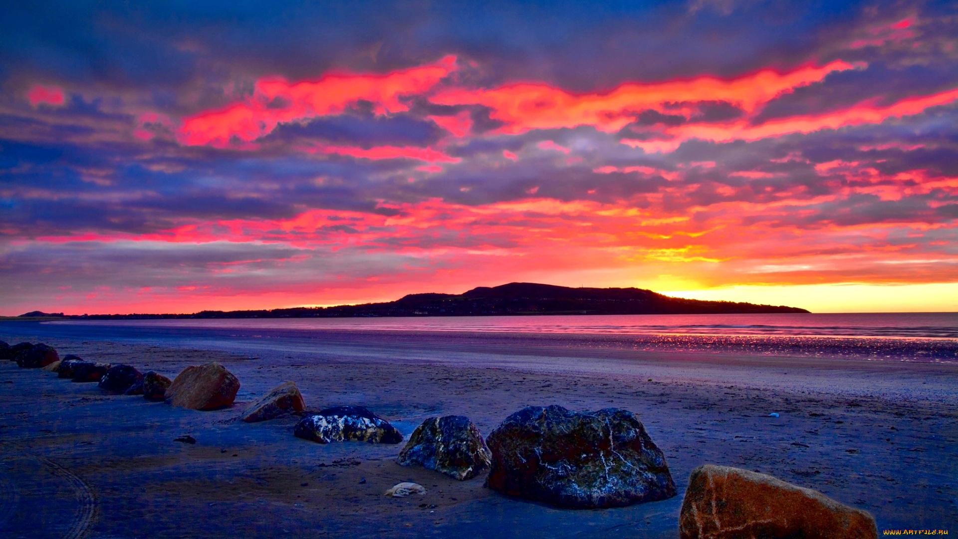 природа, восходы, закаты, океан, закат, пляж, камни