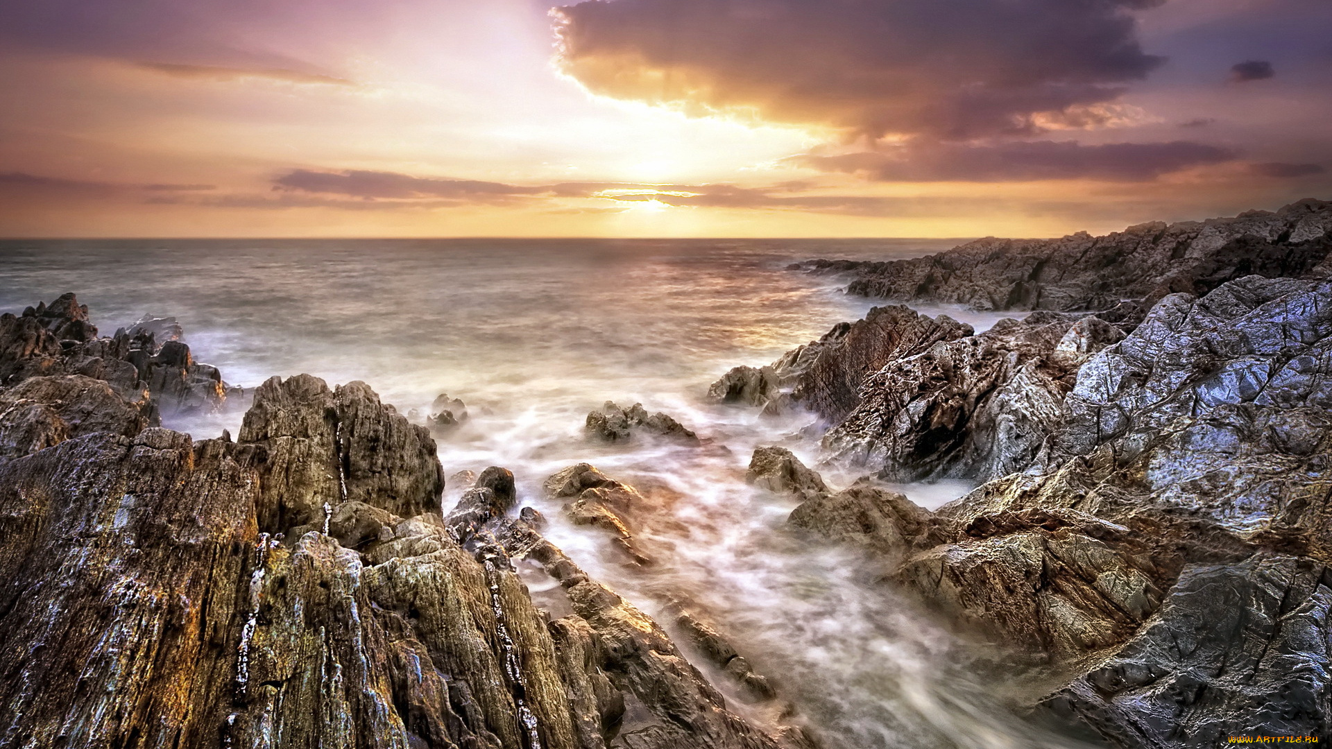 природа, восходы, закаты, скалы, тучи, сумрак, океан, протока