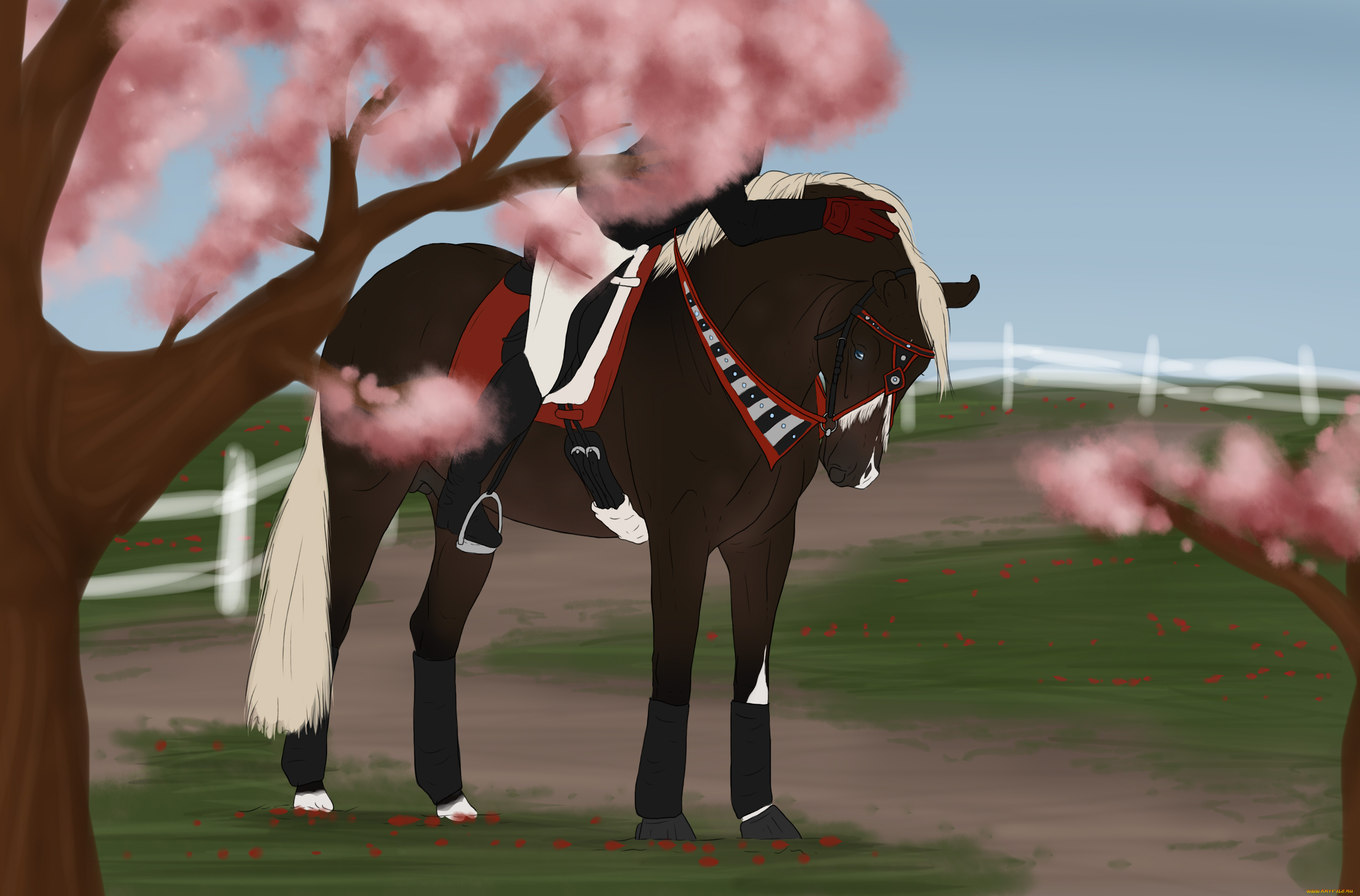 рисованные, животные, лошади, лошадь