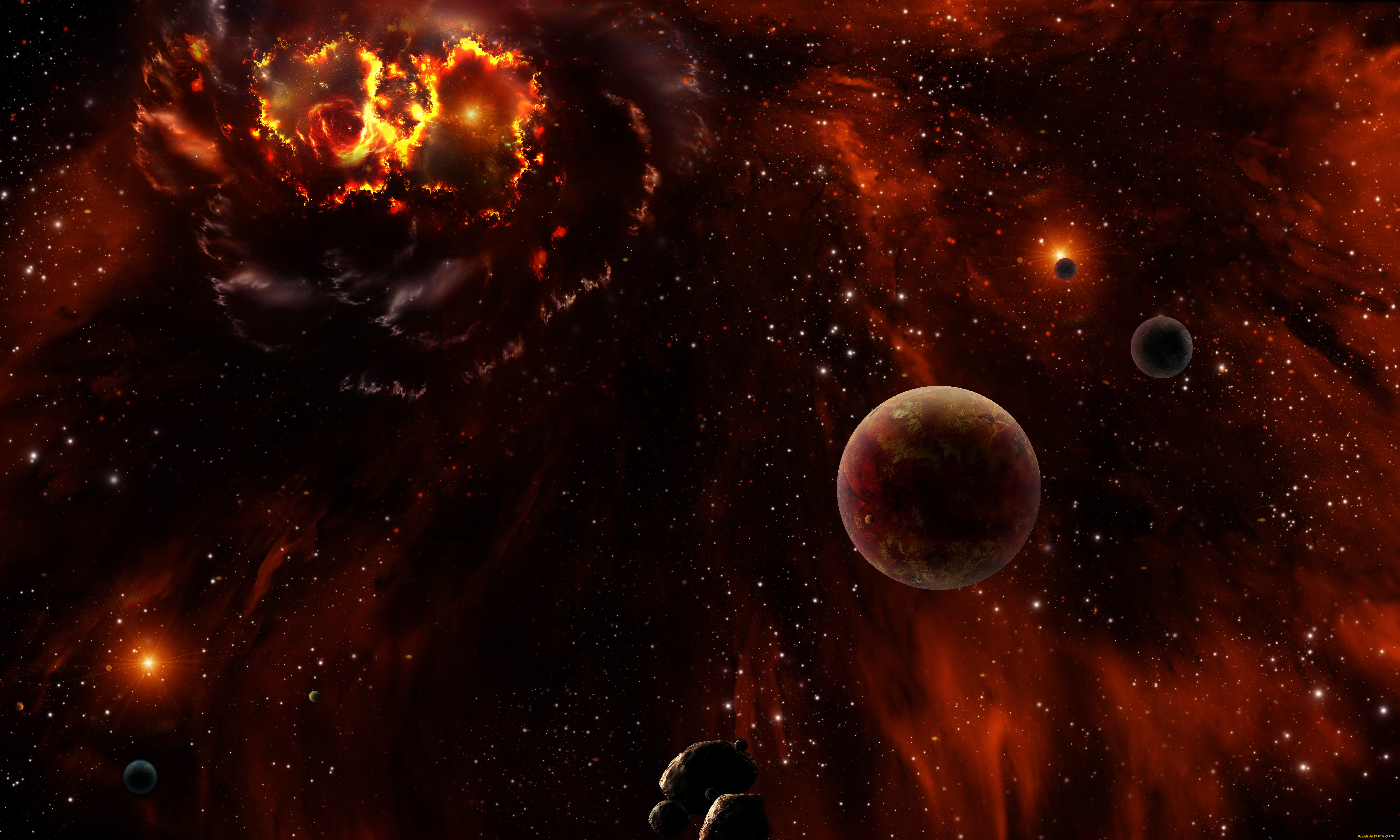 космос, арт, планеты, звезды, туманность