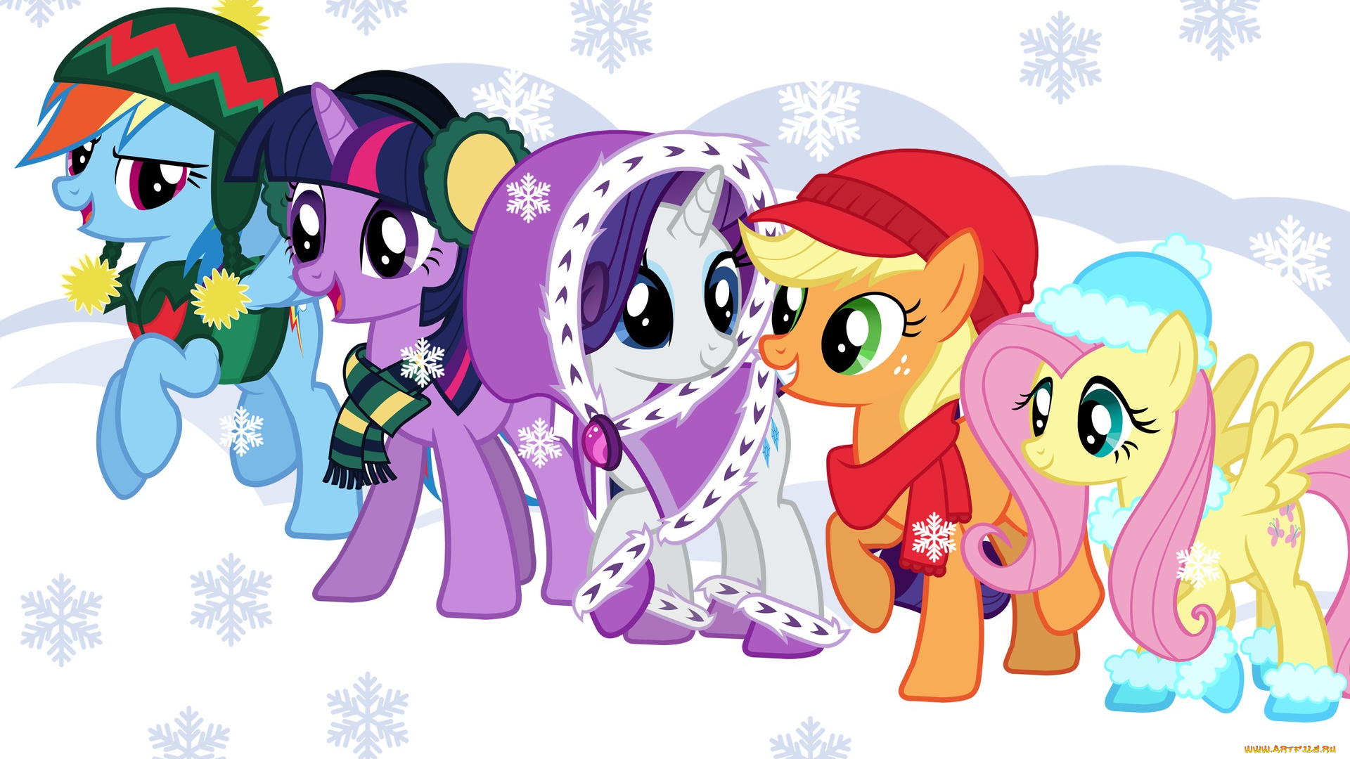 мультфильмы, my, little, pony, фон, пони, снежинки