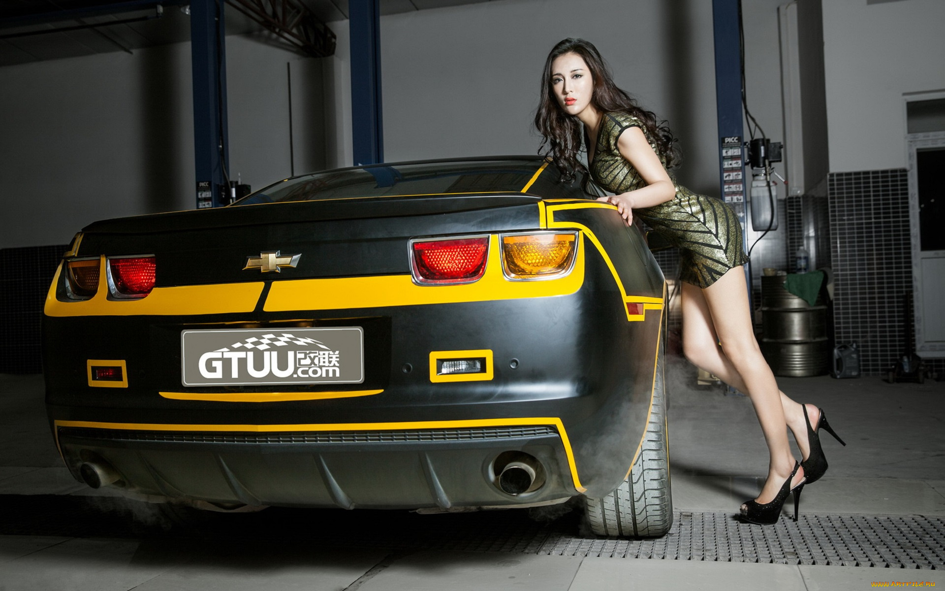 автомобили, авто, с, девушками, азиатка, девушка, автомобиль