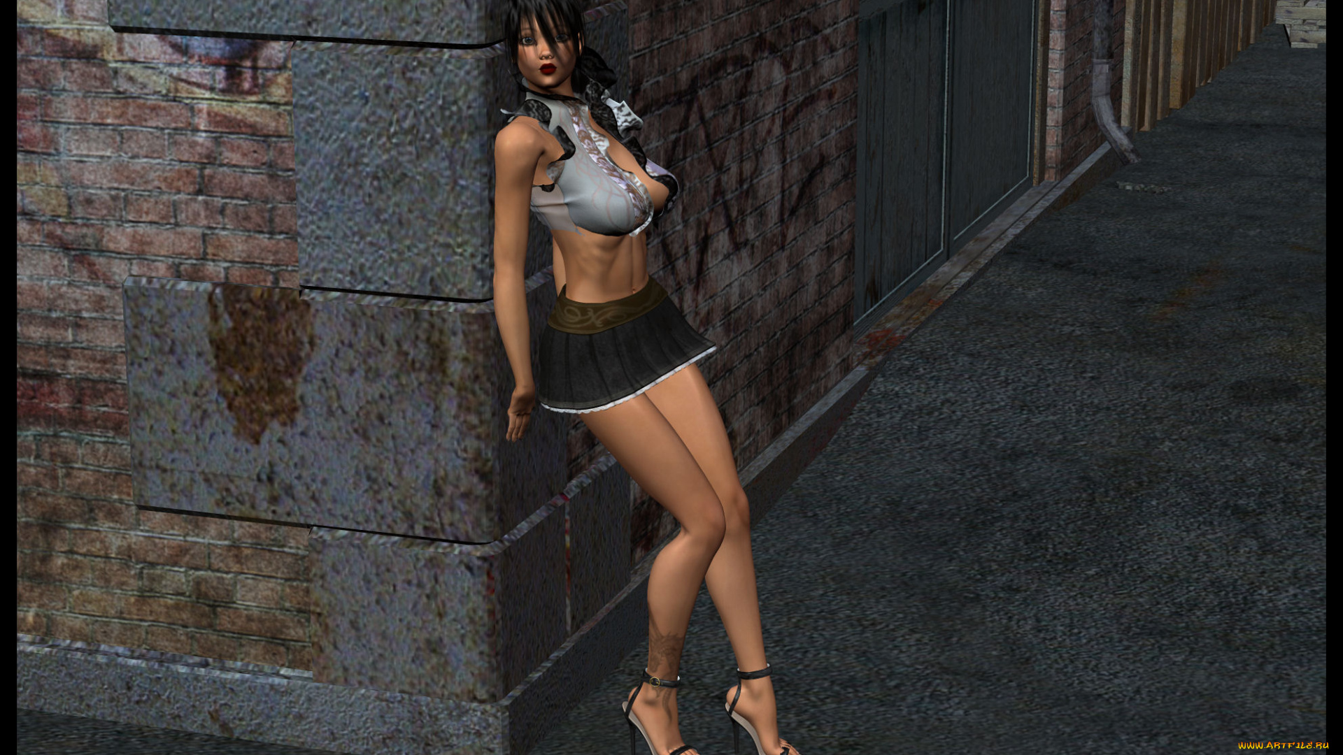 3д, графика, люди, , people, стена, фон, взгляд, девушка