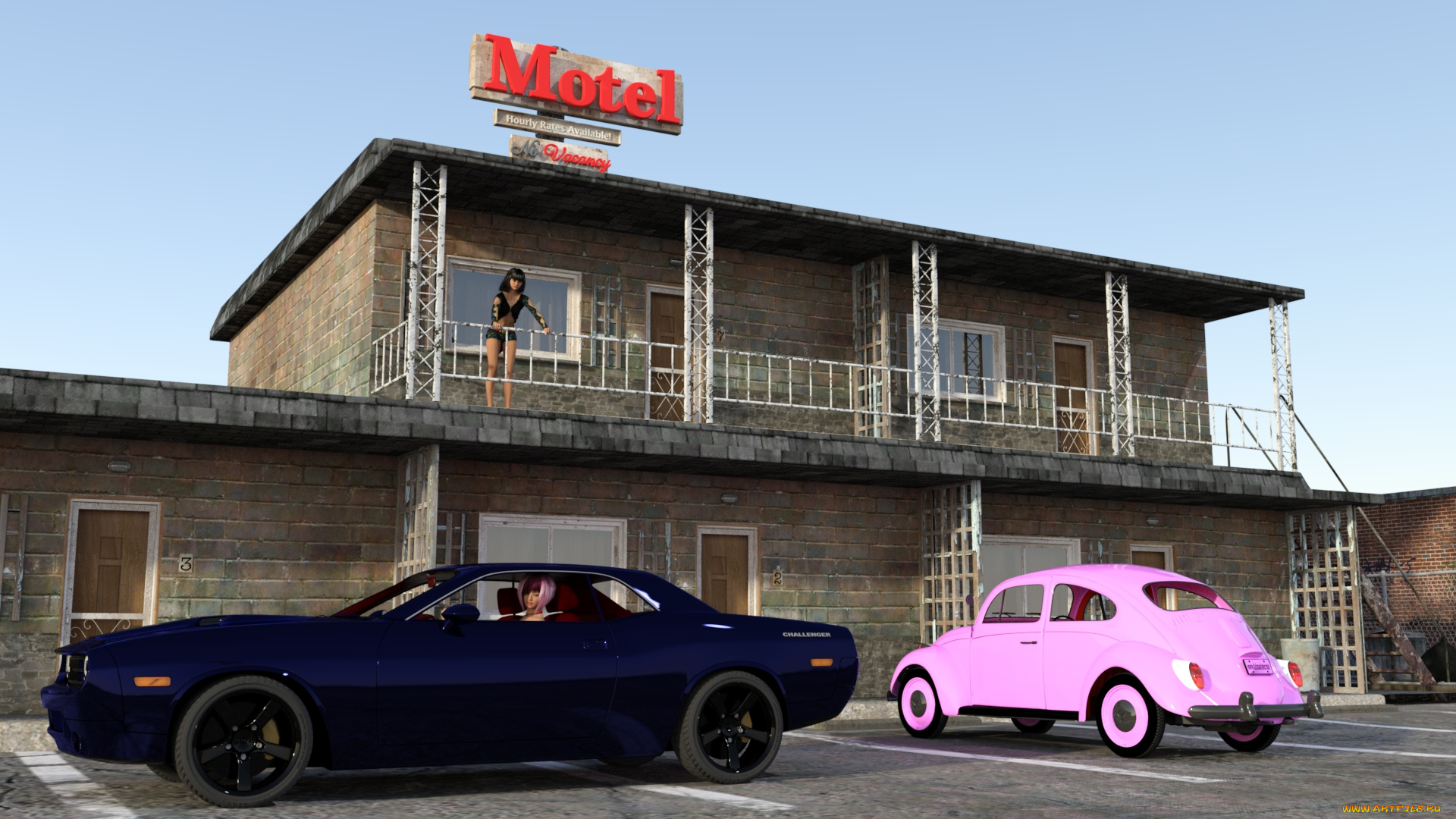 автомобили, 3d, car&girl, девушки, взгляд, фон, автомобиль